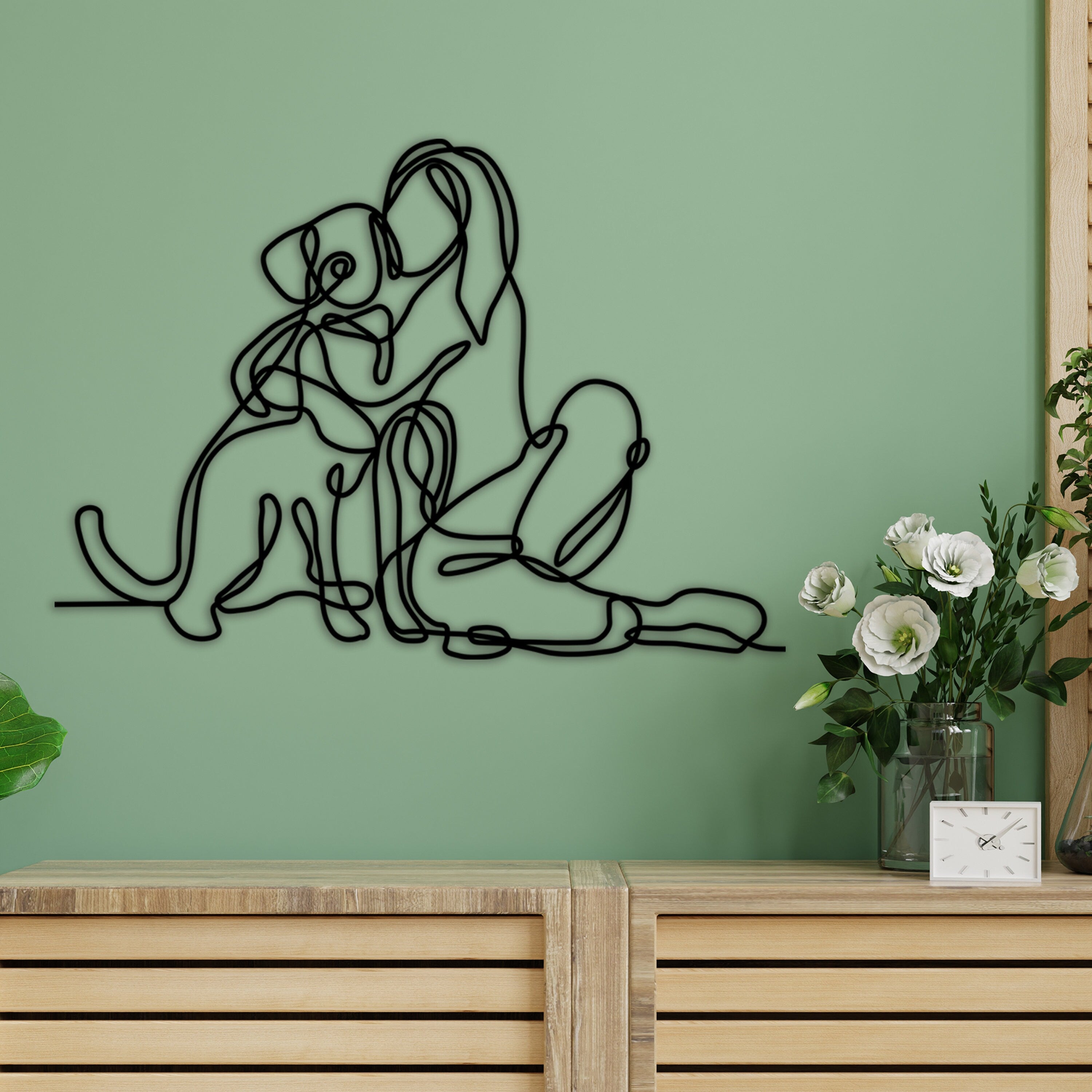 Woman Holding Dog Metal Line Wall Art, Dog Lovers Wire Metal Wall Decor, Dog Lovers Birthday Gift, National Pet Day, Valentine's Day Gift