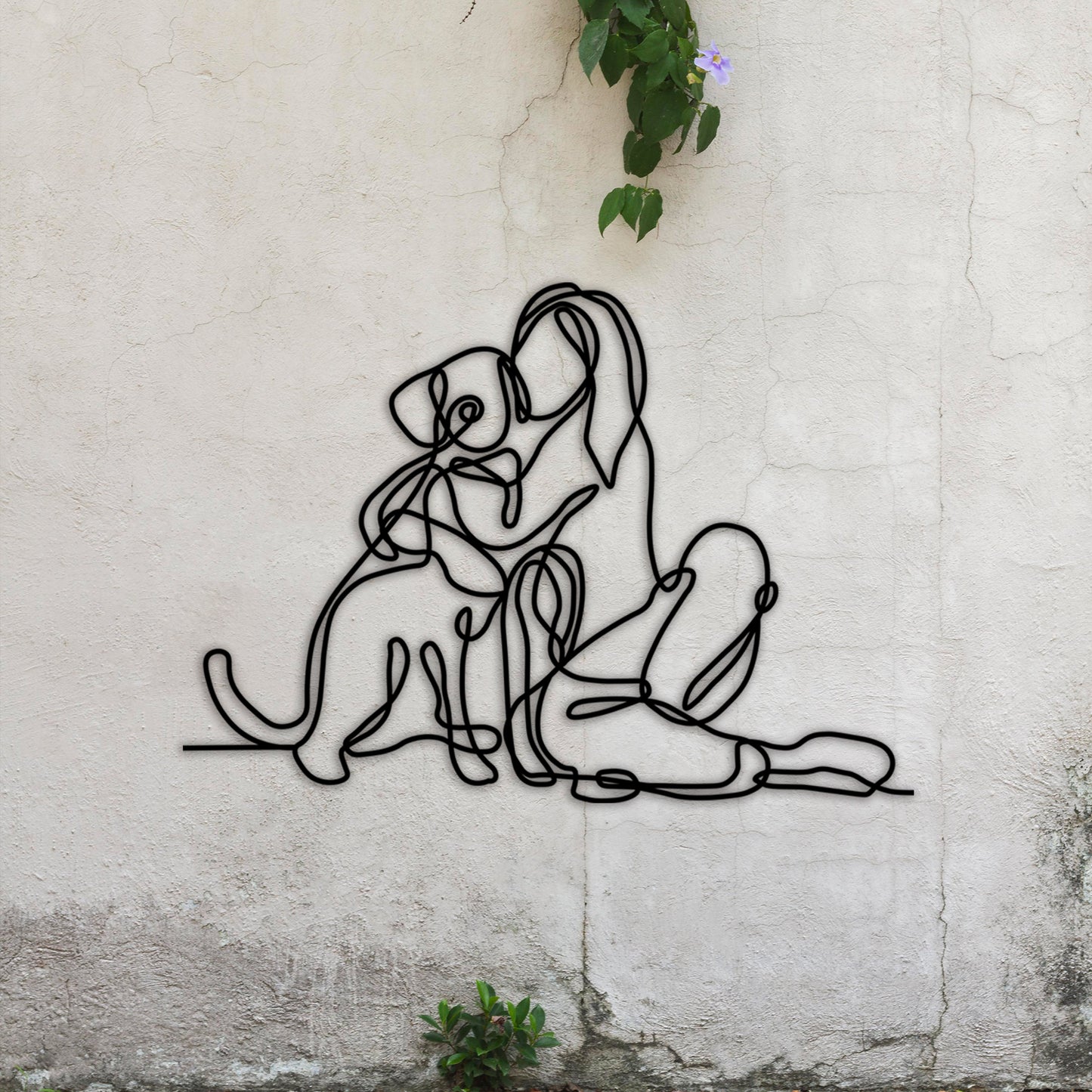 Woman Holding Dog Metal Line Wall Art, Dog Lovers Wire Metal Wall Decor, Dog Lovers Birthday Gift, National Pet Day, Valentine's Day Gift