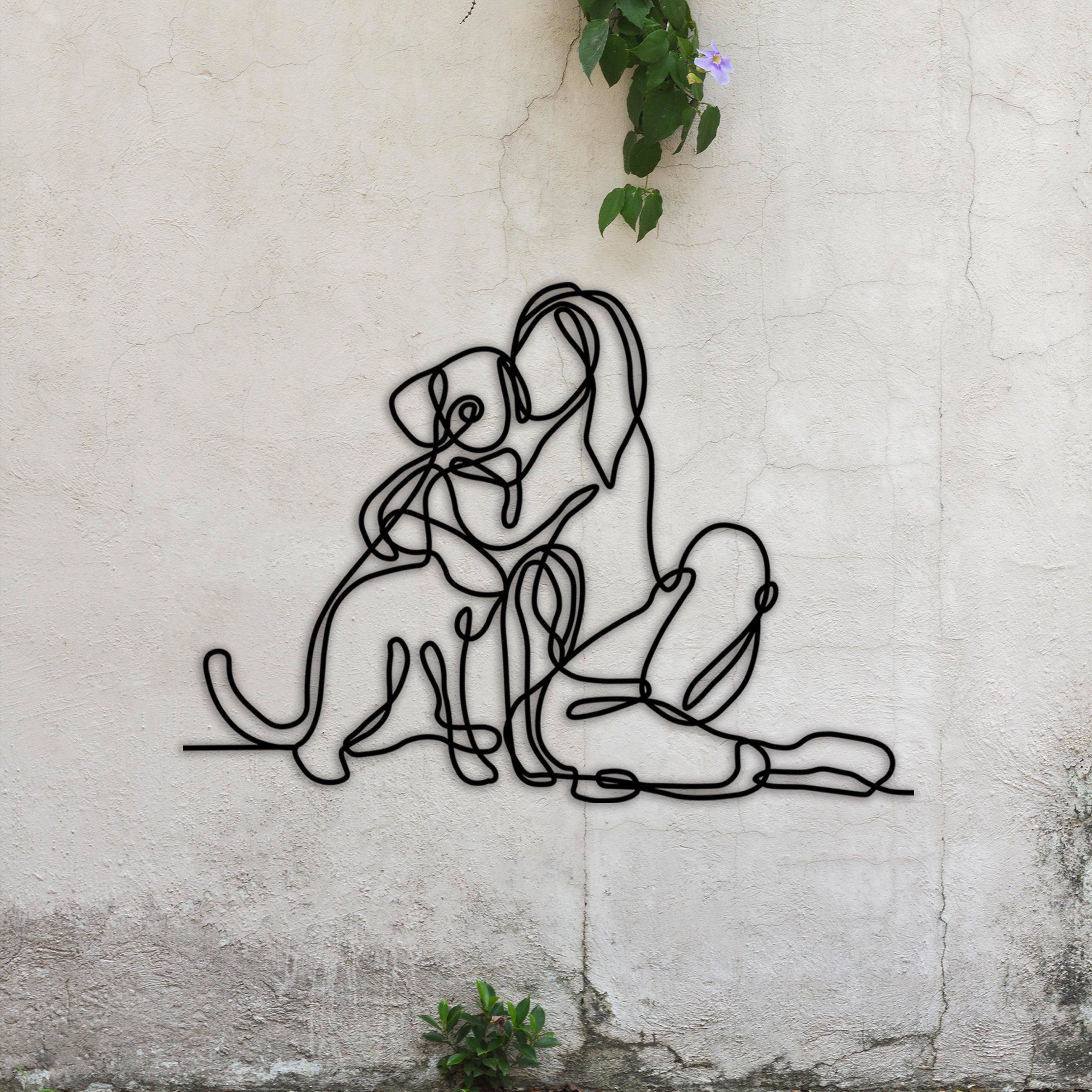 Woman Holding Dog Metal Line Wall Art, Dog Lovers Wire Metal Wall Decor, Dog Lovers Birthday Gift, National Pet Day, Valentine's Day Gift