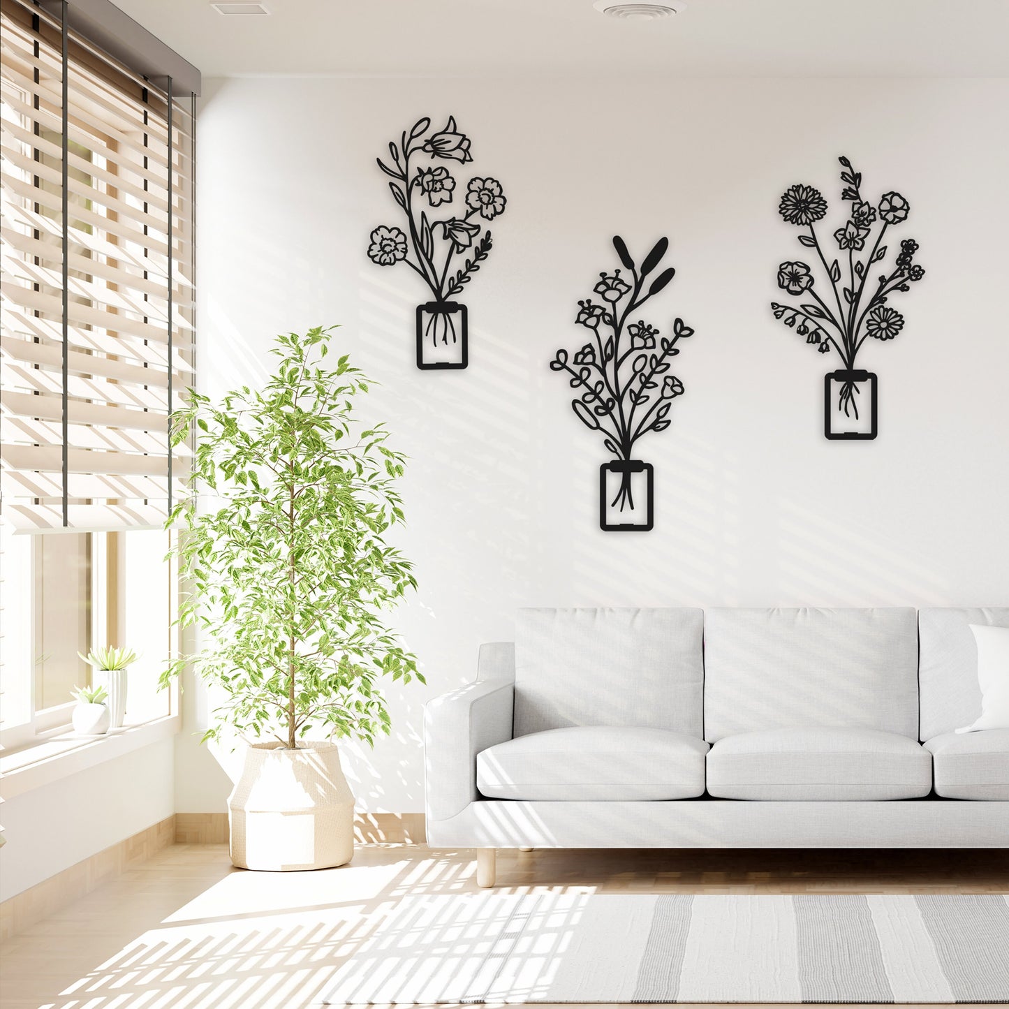 Flower in Pot Metal Wall Art, ivy Metal Decor, 3pcs Flower Metal Wall Art, Kitchen Metal Line Art, Unique Birthday Gift, Gift for Her