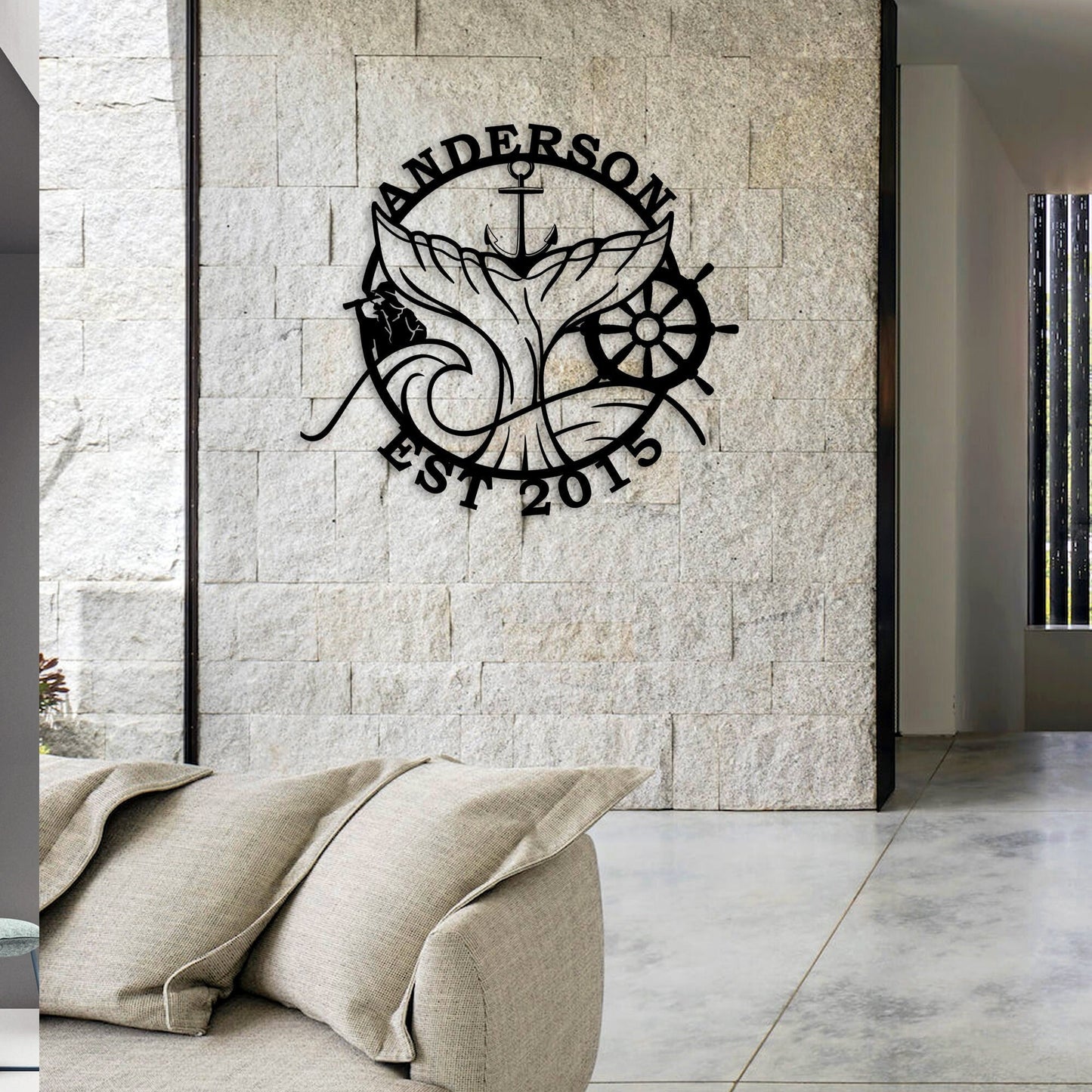 Custom Metal Word, Personalized Metal Beach House Sign, Custom Sea Loves Metal Family Name Sign, Housewarming Gift, Room Entrance Name Decor