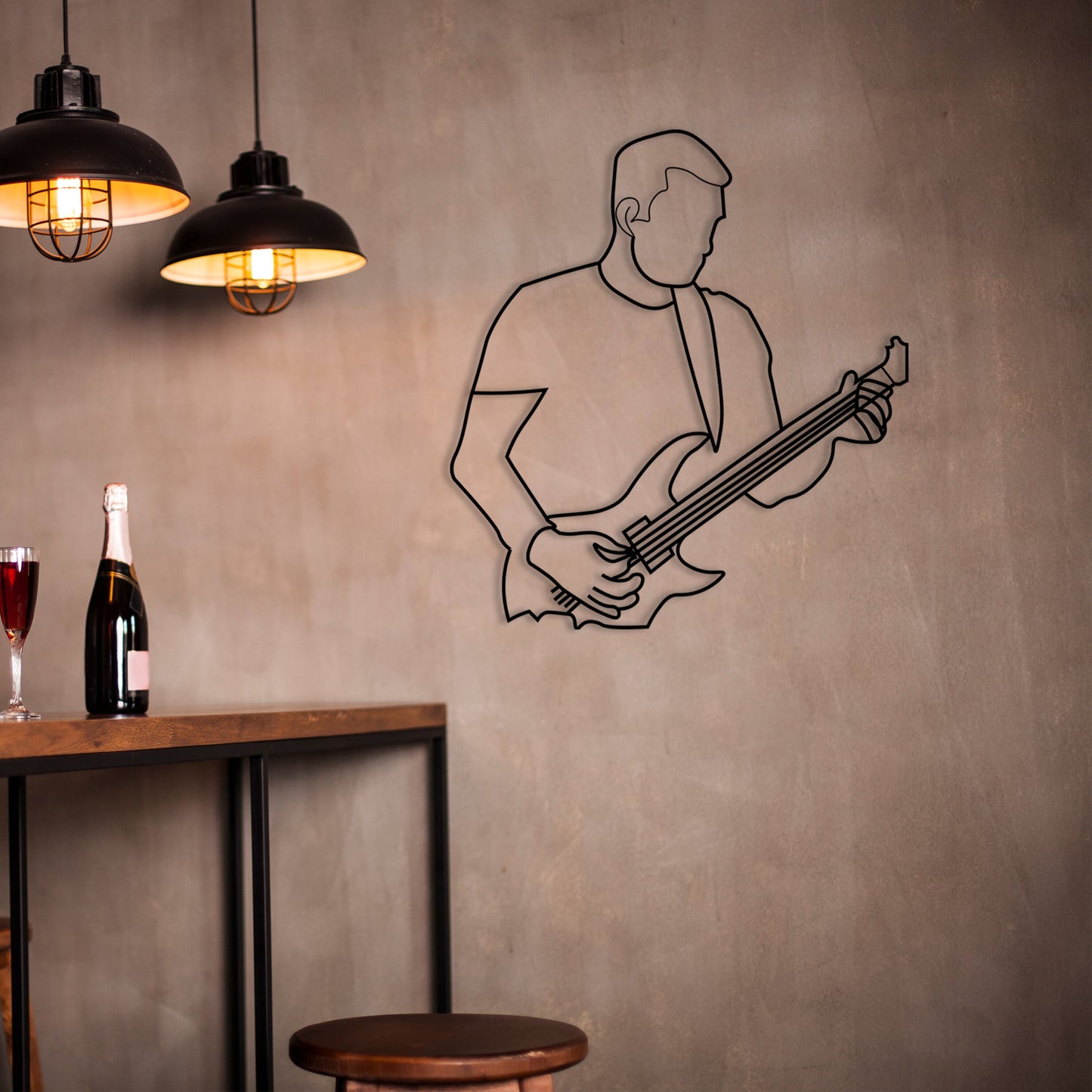 Guitar Metal Line Wall Art, Line Art Metal Guitarist, Unique Musicians Lovers Gift, Rock n Roll Metal Wall Art, Gift For son, Bedroom Decor
