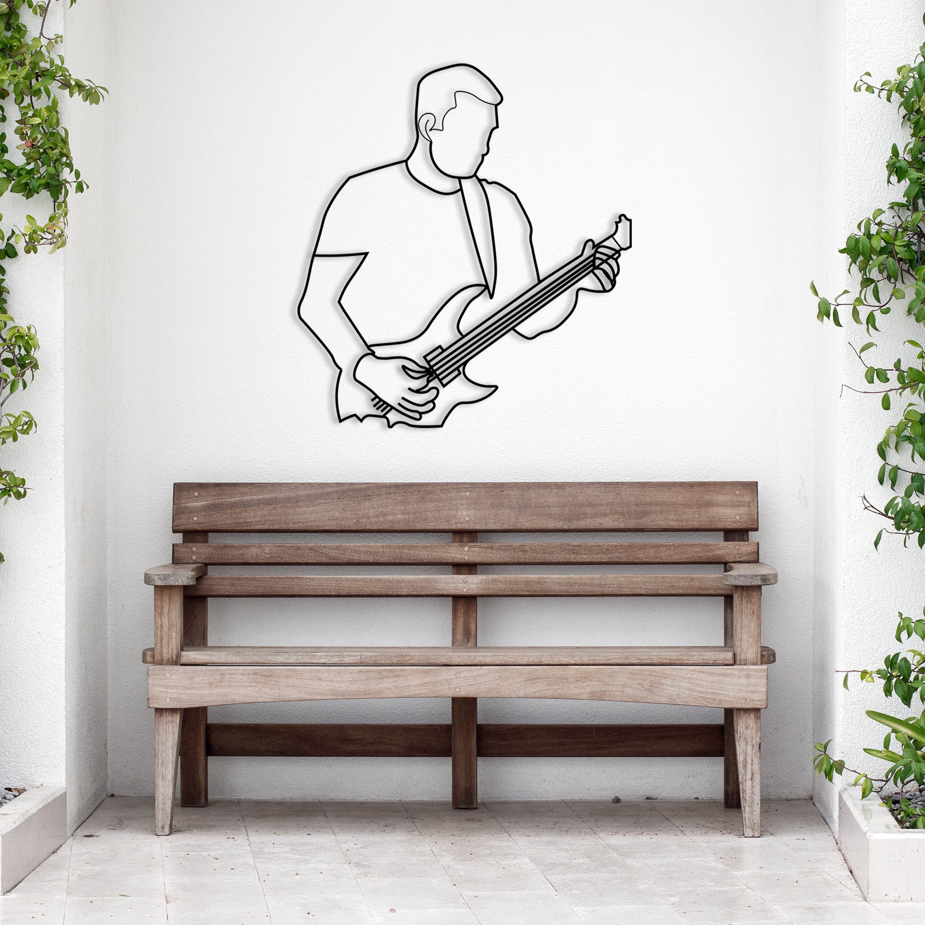 Guitar Metal Line Wall Art, Line Art Metal Guitarist, Unique Musicians Lovers Gift, Rock n Roll Metal Wall Art, Gift For son, Bedroom Decor