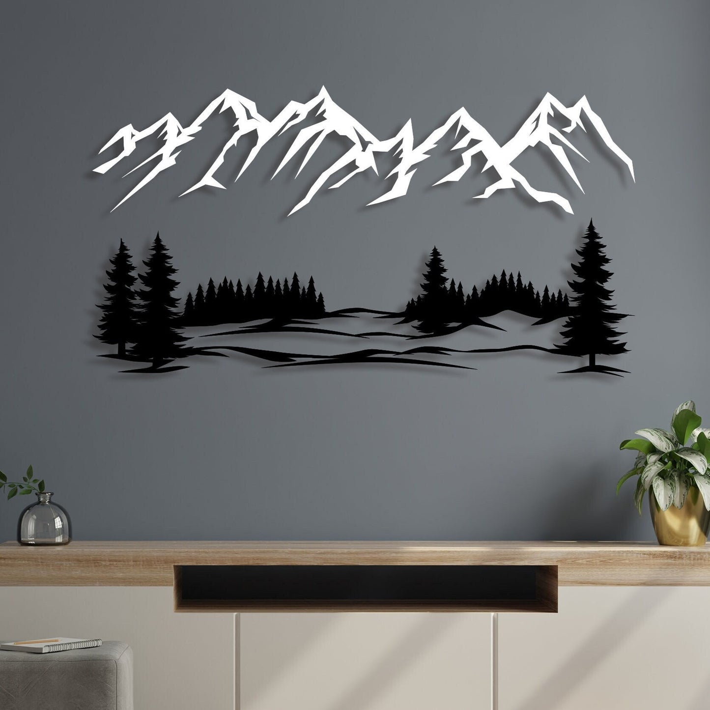 Mountain Forest Metal Wall Art, Mountain Range View Metal Decor, Nature Metal Decorations , Gifts On Sale, Housewarming Gift, Gift for Her