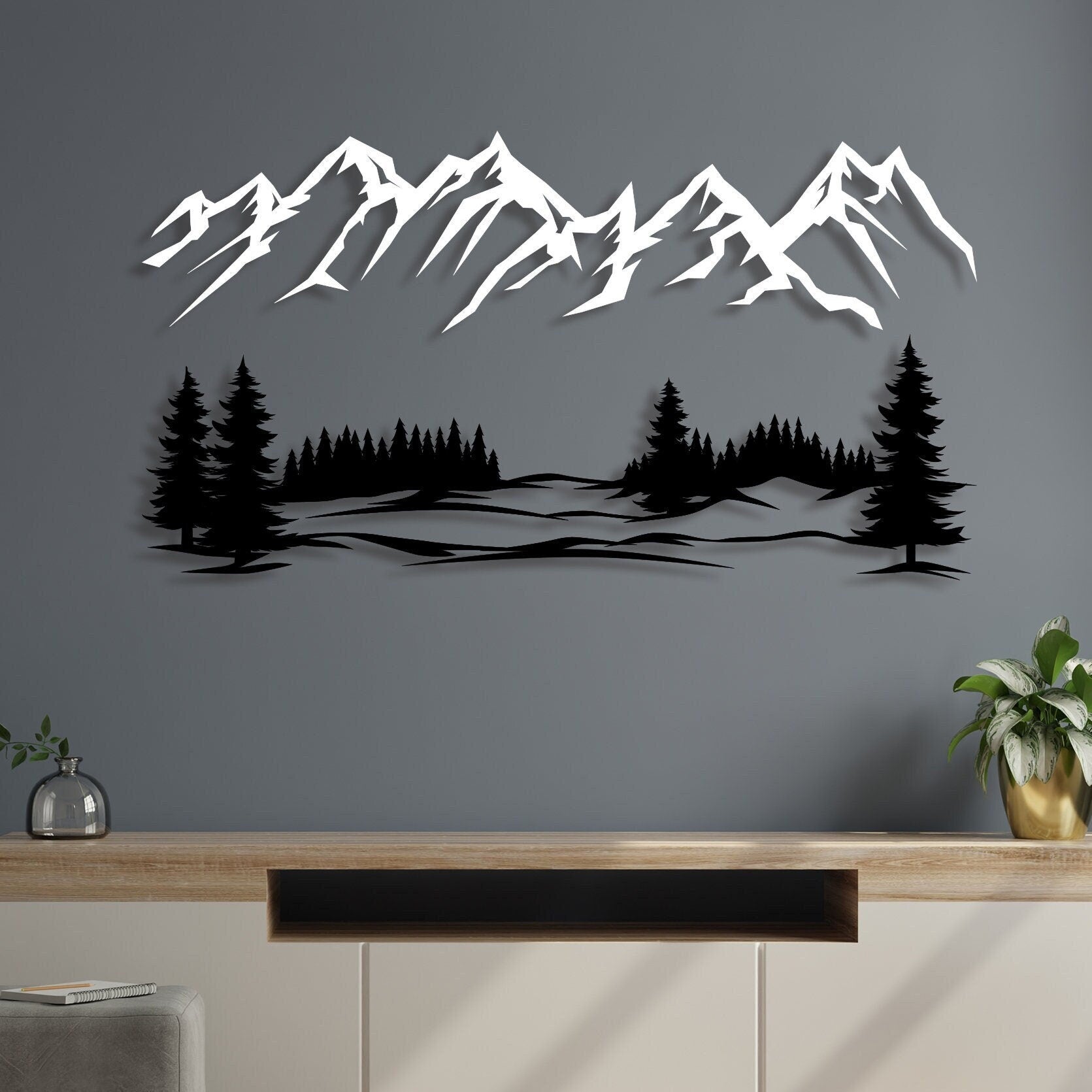 Mountain Forest Metal Wall Art, Mountain Range View Metal Decor, Nature Metal Decorations , Gifts On Sale, Housewarming Gift, Gift for Her
