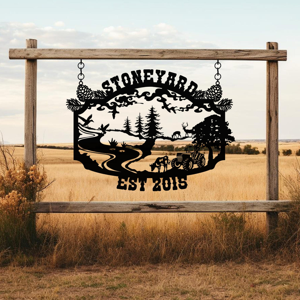 Personalized Farmhouse Metal Entrance Sign, Custom Metal Ranch Name Sign, Unique Anniversary Gift, Handmade, Gift For Family, Christmas Gift