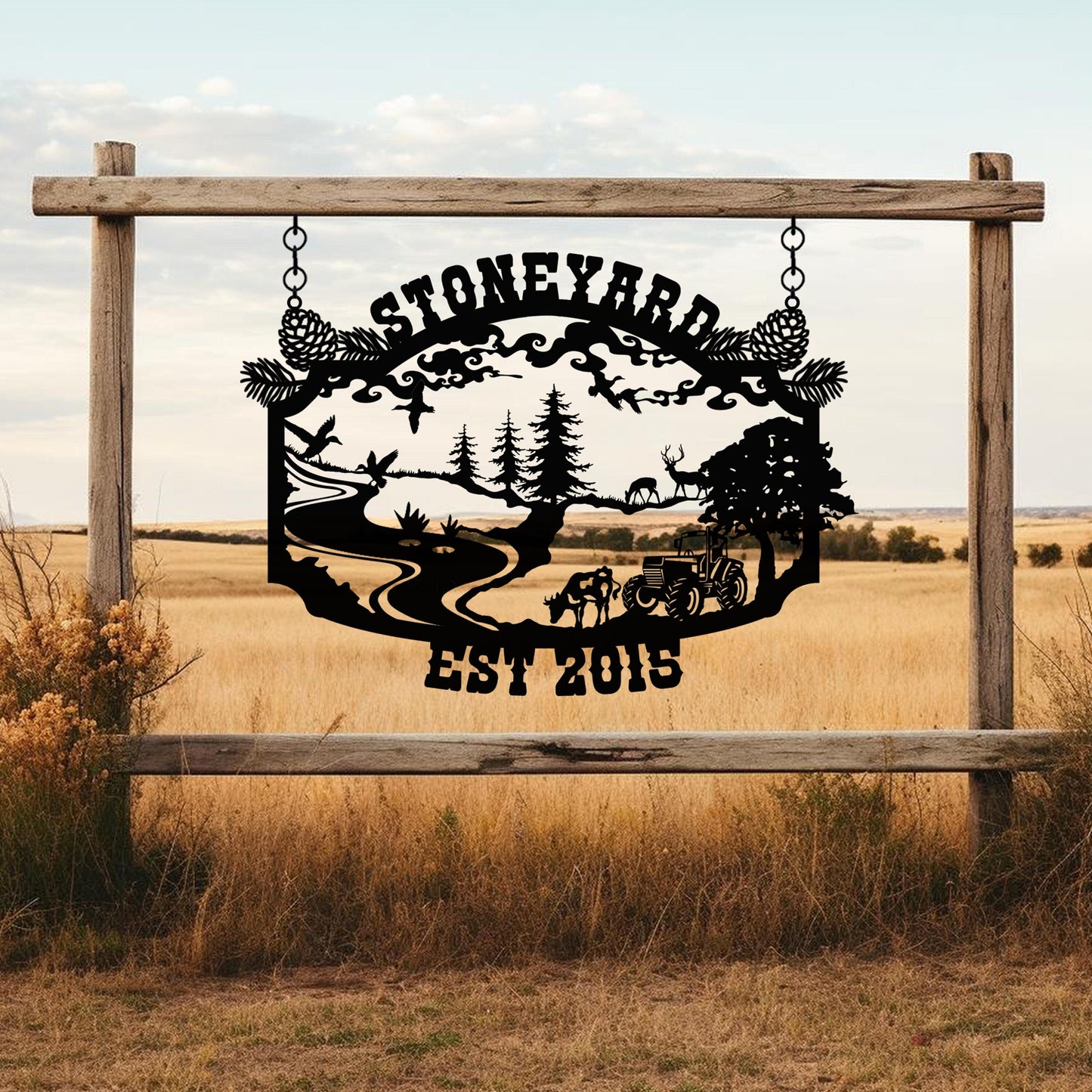 Personalized Farmhouse Metal Entrance Sign, Custom Metal Ranch Name Sign, Unique Anniversary Gift, Handmade, Gift For Family, Christmas Gift