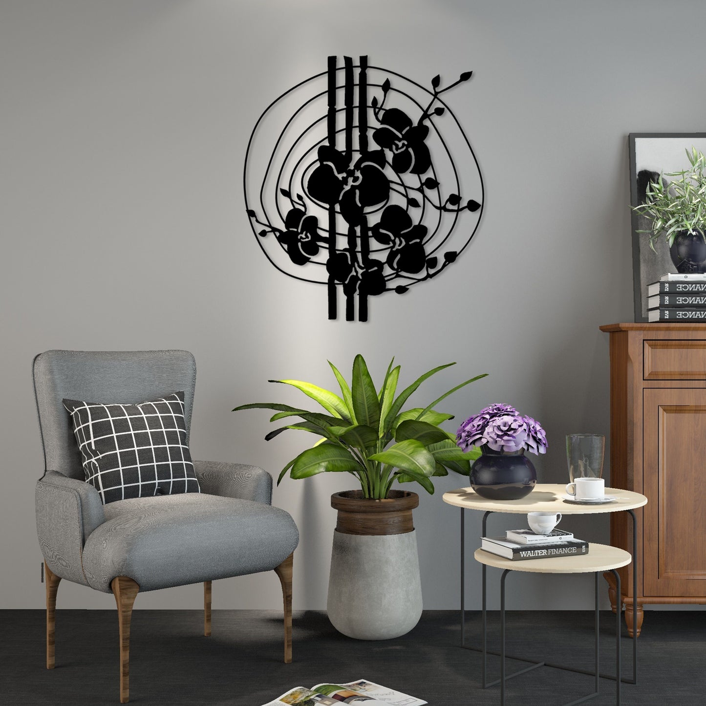 Geometric Flovers Metal Line Wall Art, Headboard Metal Wall Decor, Porch Metal Wall Art, Birthday Gift, Housewarming, Valentines Day Gift