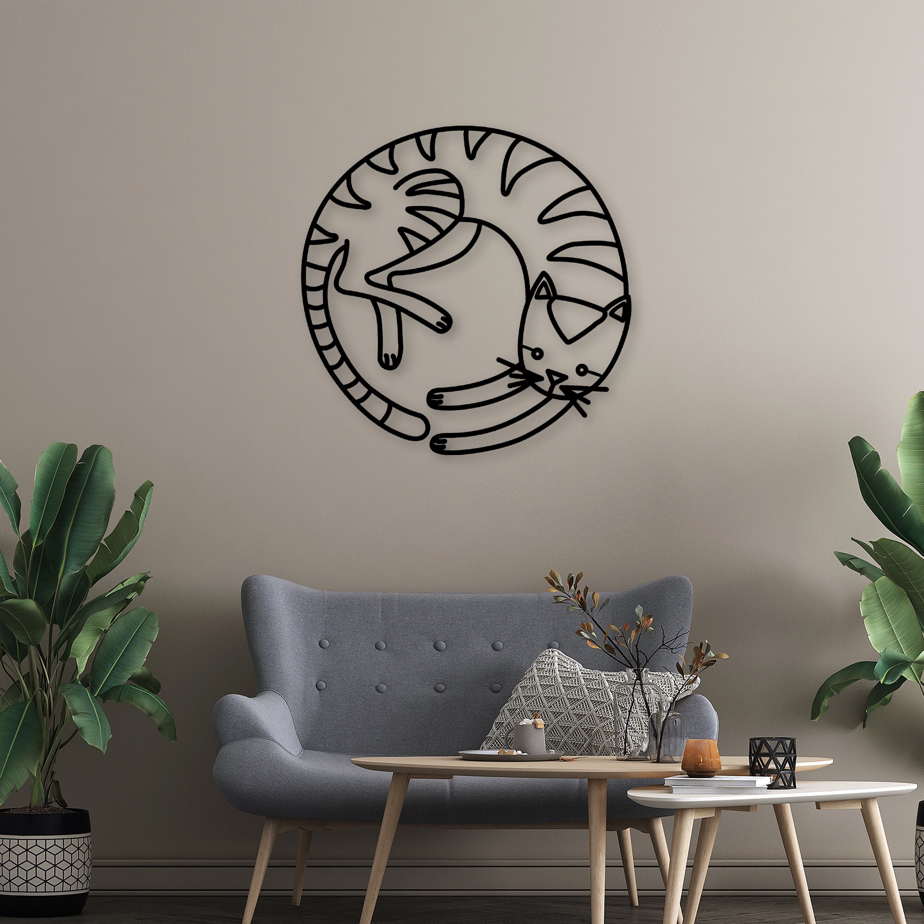 Cat Metal Line Wall Art, Cat Metal Wall Decor, Cat Lovers Wire Wall Decor, Cat Lovers Gift, Unique Birthday Gift, Gift for Her, iconic Decor