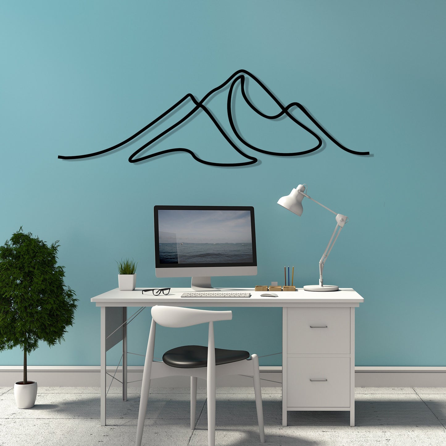 Mountain Metal Line Wall Art, Porch Metal Wall Deco, Metal Wire Wall Art, Unique Birthday Gift, Porch Wall Art, to Hang, Gift for him