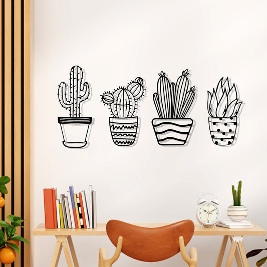 Cactus Metal Line Wall Art, Unique Metal Line Art, Four Cactus Metal Wall Art, 4 Set of Wall Decor, Valentine's Day Gift, Gift for him