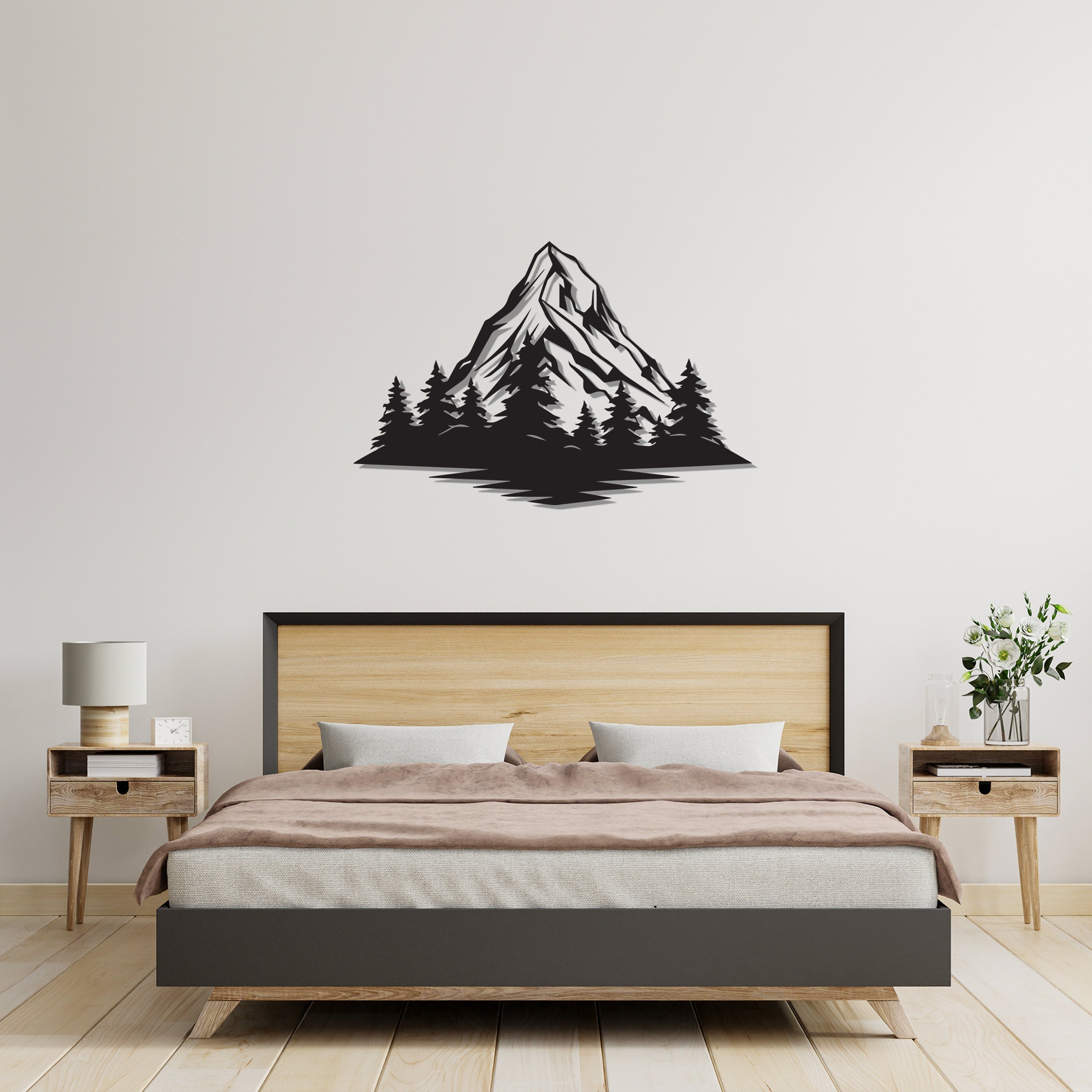 Forest Mountain Metal Wall Art, Pine Metal Wall Art, Unique Headboard Metal Wall Decor, Porch Metal Wall Art, Gift for Her, iconic Wall Art