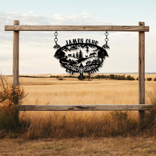 Custom Metal Farmhouse Sign, Custom Unique Family Gift, Personalized Ranch Metal Entry Wall Art, Ranch House Family Name Metal Sign
