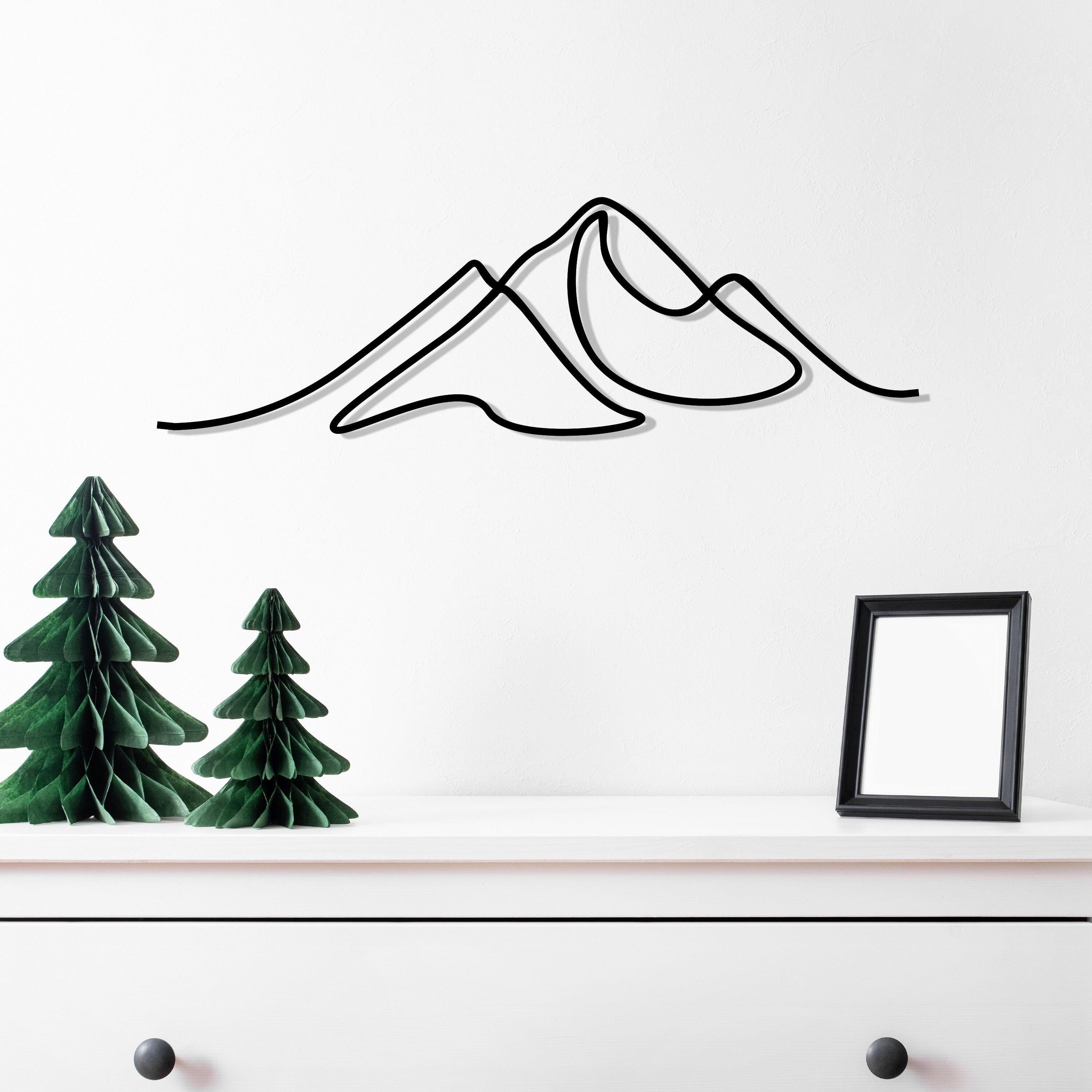 Mountain Metal Line Wall Art, Porch Metal Wall Deco, Metal Wire Wall Art, Unique Birthday Gift, Porch Wall Art, to Hang, Gift for him