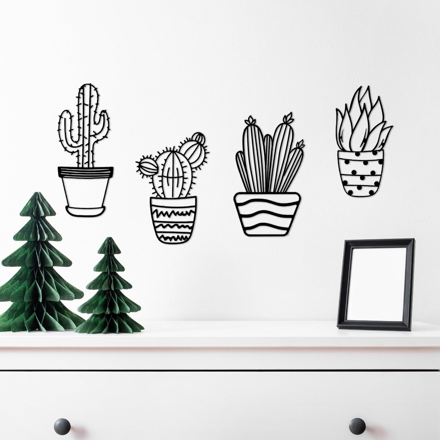 Cactus Metal Line Wall Art, Unique Metal Line Art, Four Cactus Metal Wall Art, 4 Set of Wall Decor, Valentine's Day Gift, Gift for him