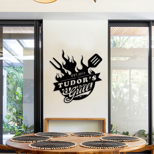 Custom Metal Grill Sign, Personalized Metal Grill&Bar Sign, Porch Metal Wall Art, Christmas Gift for BBA Lover, Easy to Hang, Housewarming