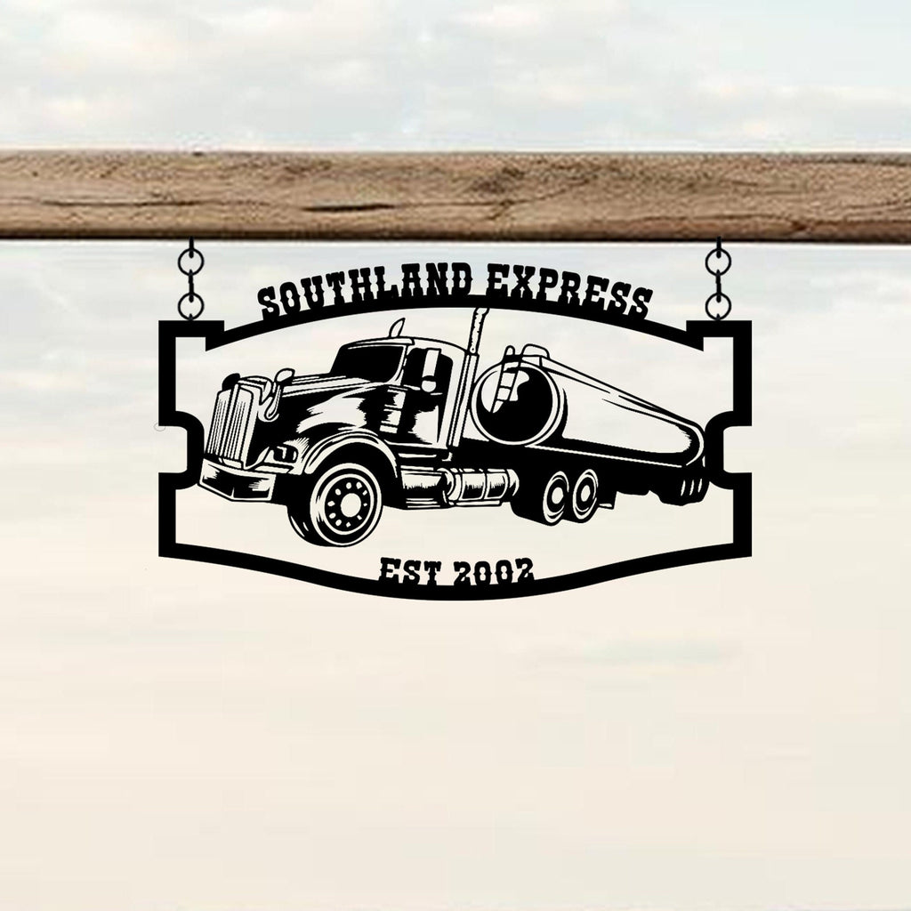 Personalized Transport Metal Sign, Custom Oil Tanker Metal Name Sign, Unique Workshop Name Sign, Custom Transport Garage Sign, Gift for Dads