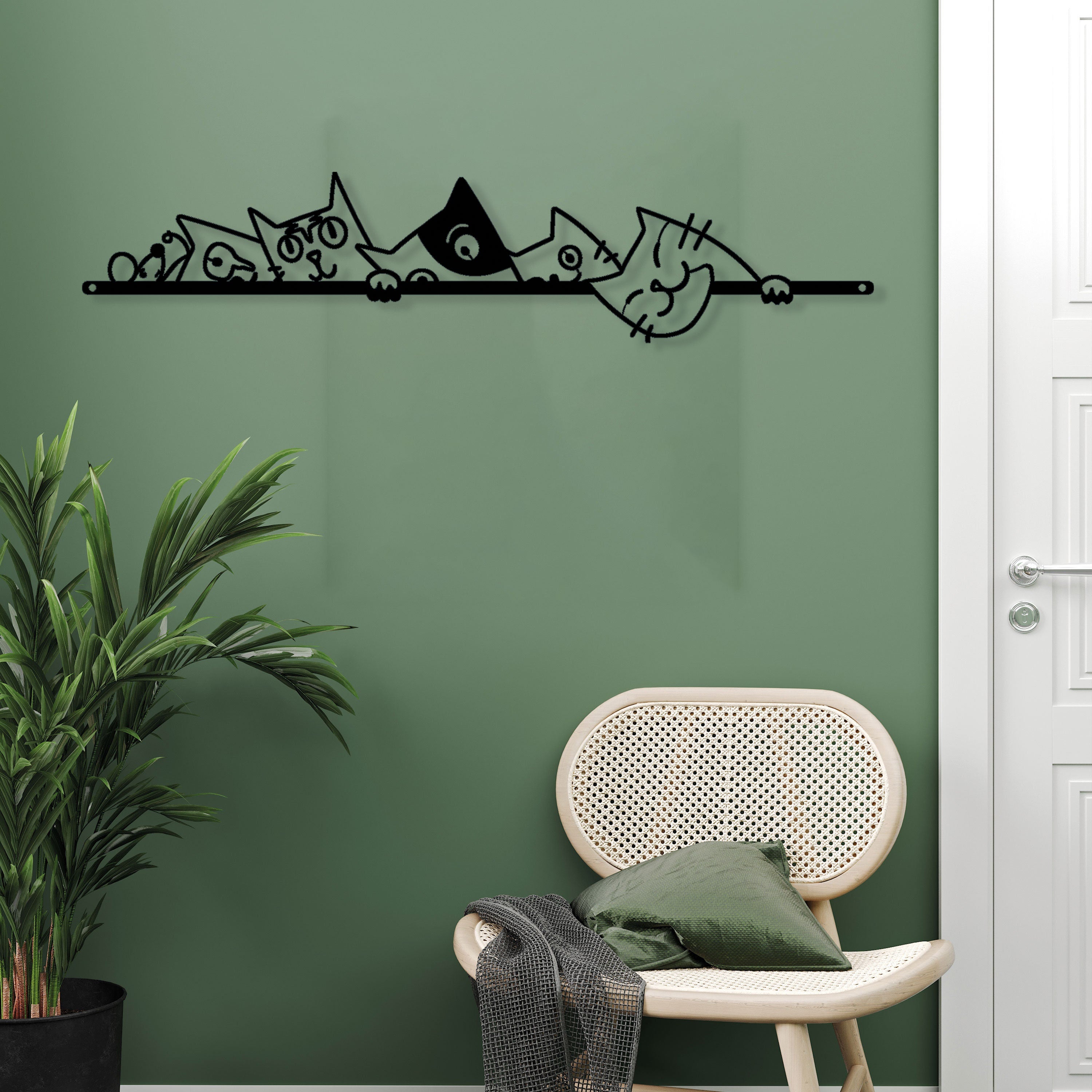 Nordic Cats Metal Line Wall Art, Cat Wire Metal Wall Decor, Cat House Decor, Childs Room Door Sign, Cat Lovers Birthday Gift, Christmas Gift
