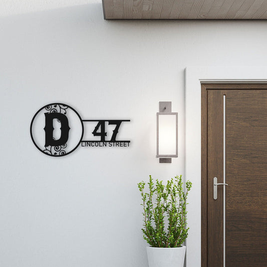 Monogram Personalized House Entry Number Name Metal Sign, Modern Address Sign Metal Plaque, Unique Family Name Gift, Custom House Name Sign