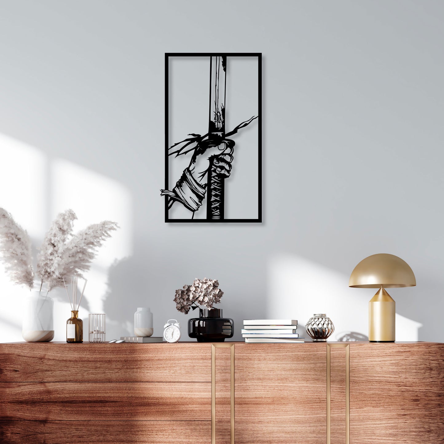 Katana Metal Wall Art, Yoga Room Metal Wall Decor, Japan Metal Wall Art, Unique Birthday Gift, Gift for Her, Samurai Metal Wall Art