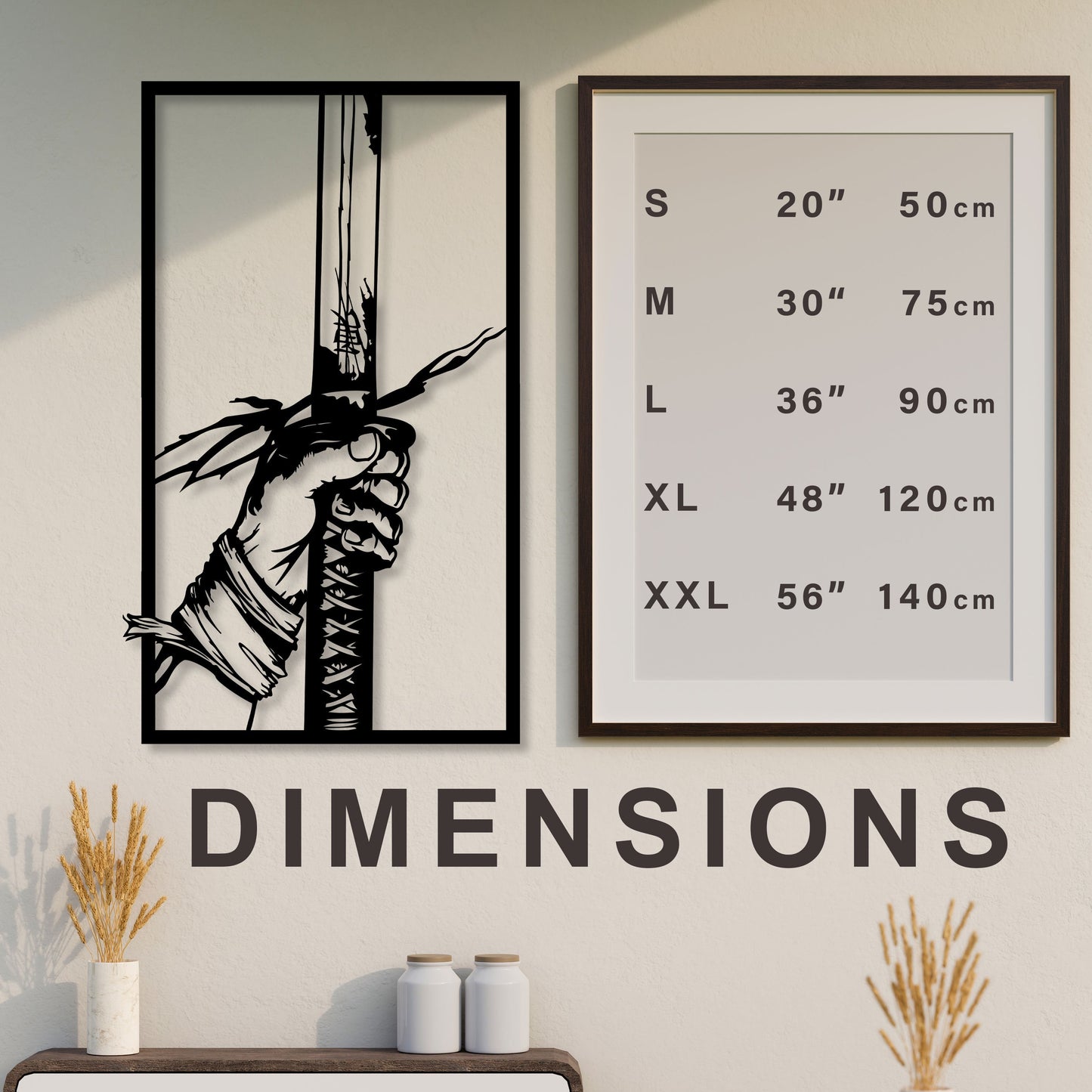 Katana Metal Wall Art, Yoga Room Metal Wall Decor, Japan Metal Wall Art, Unique Birthday Gift, Gift for Her, Samurai Metal Wall Art