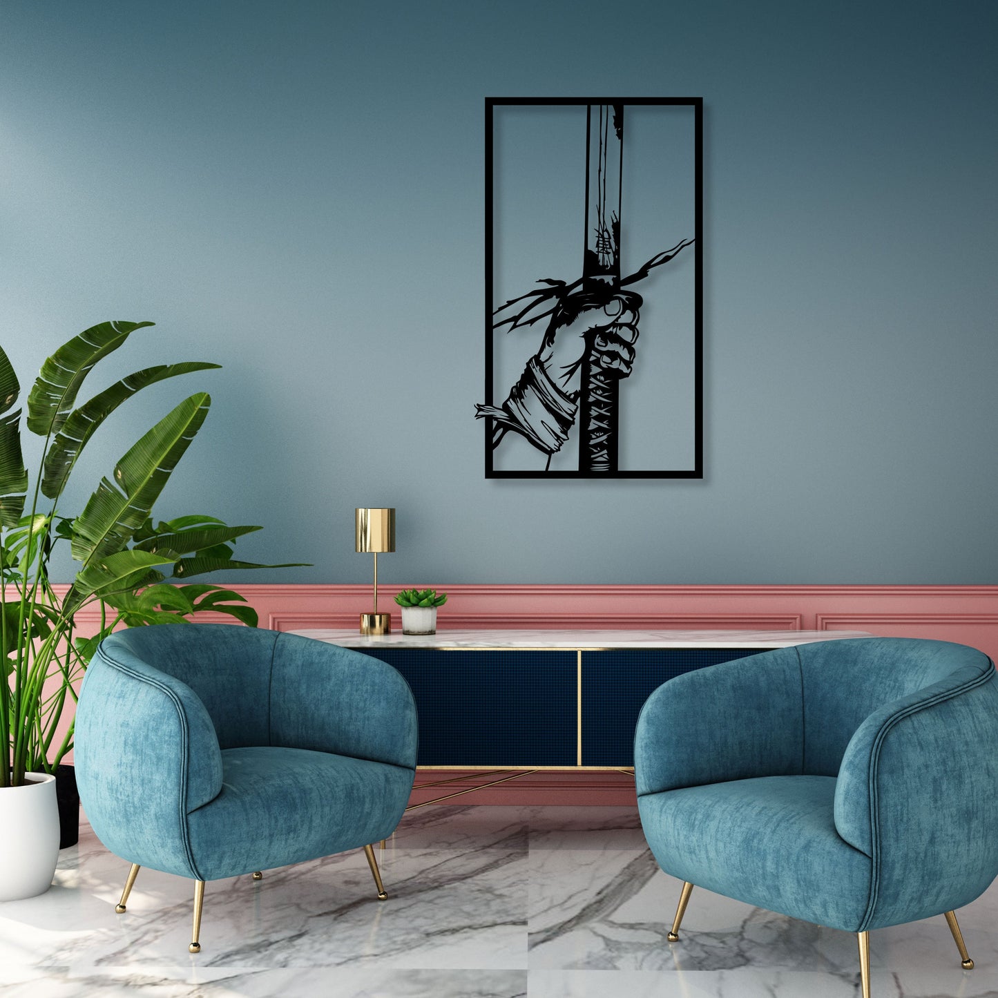 Katana Metal Wall Art, Yoga Room Metal Wall Decor, Japan Metal Wall Art, Unique Birthday Gift, Gift for Her, Samurai Metal Wall Art