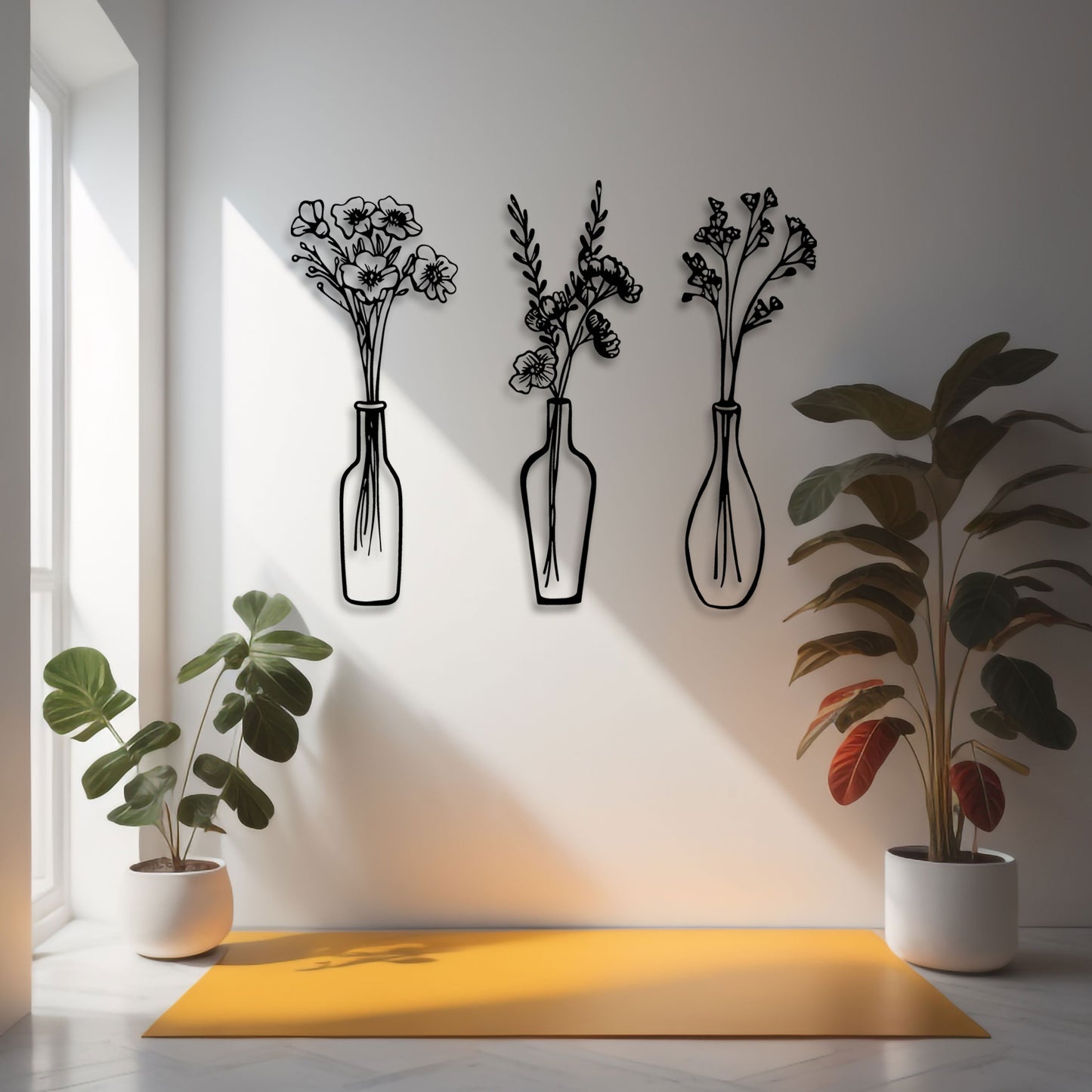 Flowers in Vase Metal Wall Art, Kitchen Metal Wall Decor, Home Garden Lovers Metal Gift, Flowers Metal  Line Wall Decor, Gift for mom