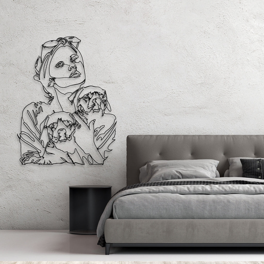 Woman With Two Dogs in Her Arms Metal Wall Art, Dog Lovers Birthday Gift, Woman and two dog Home Decor, Gift for Pet Lovers, Pet House Sign