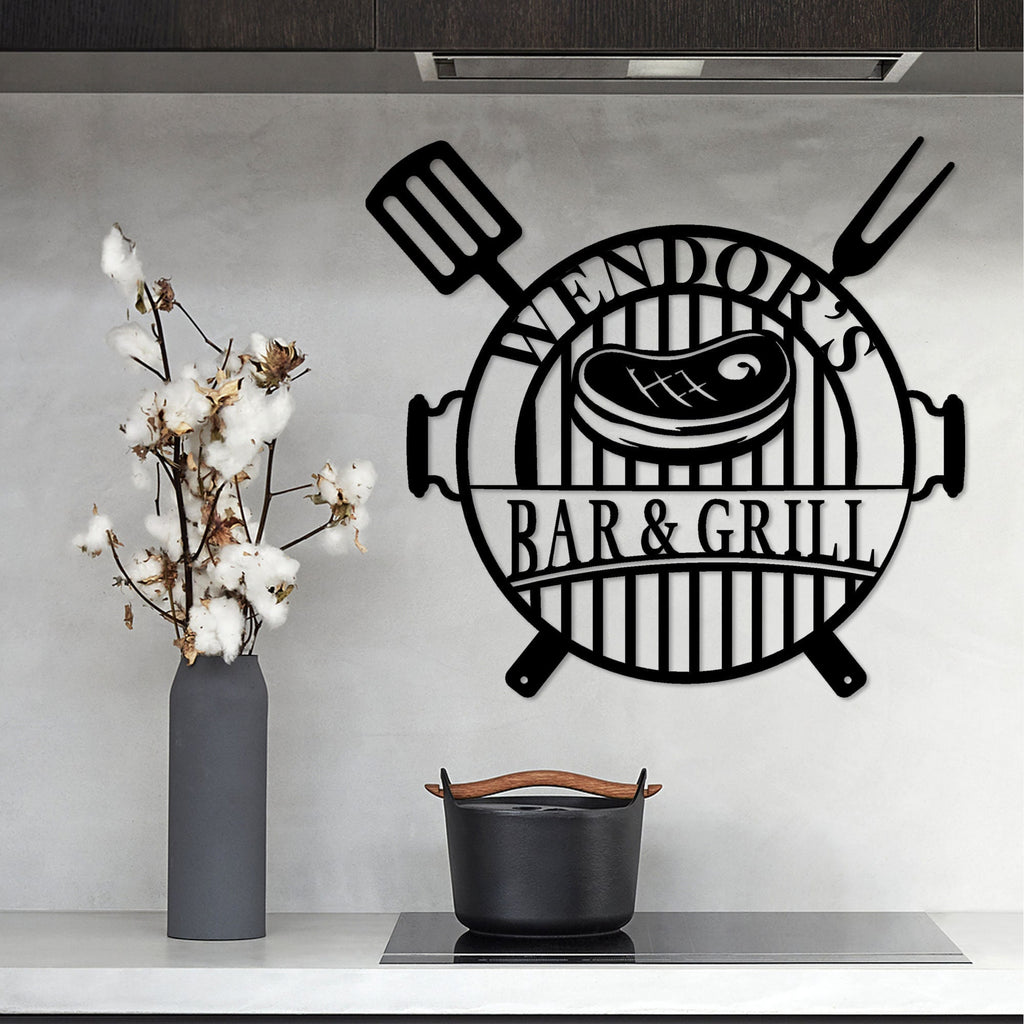 Personalized Metal BBQ and Grill Name Sign, Backyard Garden Name Sign, Pub Lovers Gift, Best Anniversary Gift, Gift For Family, Bar Sign