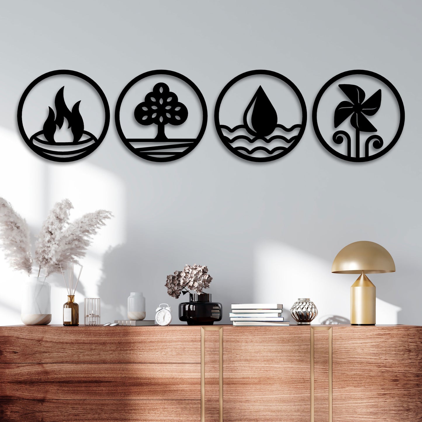 Metal Four Elements Wall Art, Yoga Room Wall Art, Water Fire Earth Air Wall Decor, Unique Birthday Gift, Porch Metal Wall Art, Gift for Her