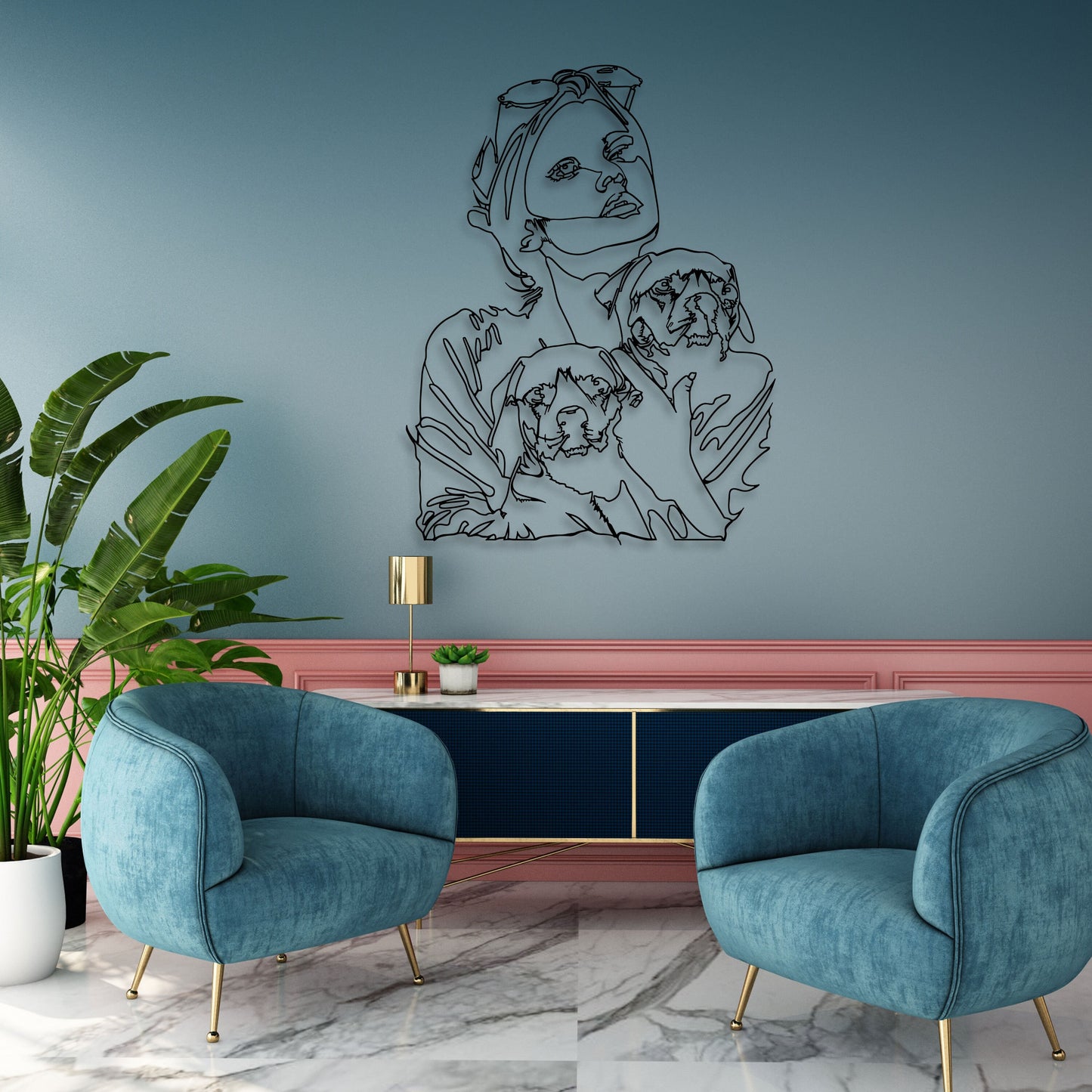 Woman With Two Dogs in Her Arms Metal Wall Art, Dog Lovers Birthday Gift, Woman and two dog Home Decor, Gift for Pet Lovers, Pet House Sign