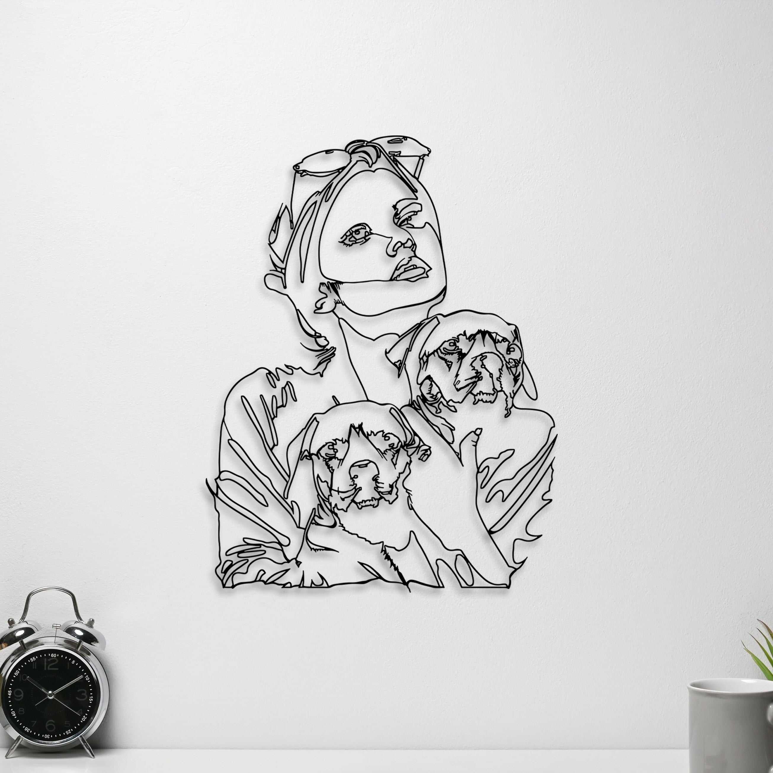 Woman With Two Dogs in Her Arms Metal Wall Art, Dog Lovers Birthday Gift, Woman and two dog Home Decor, Gift for Pet Lovers, Pet House Sign