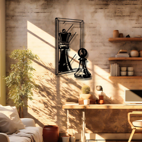 Chess Metal Wall Art - King and Pawn Reflection Decor - Iconic Birthday Gift