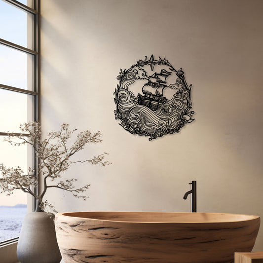 Wave Sailor Metal Wall Art, Bathroom Wall Decor, Sea Lovers Unique Birthday Gift, Beach Bar Wall Art, Bestseller Gift, Valentine's Day gift