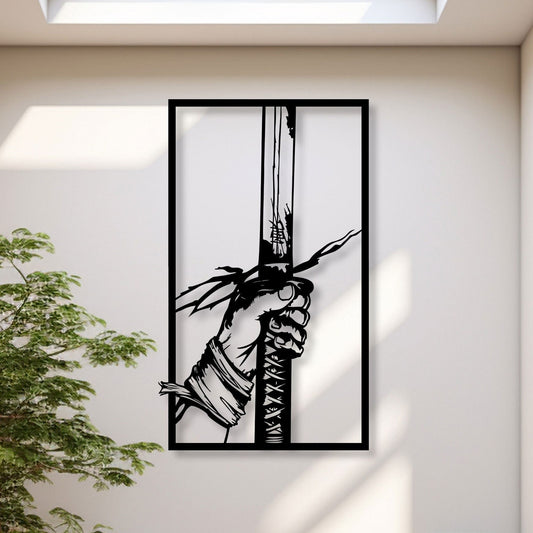 Katana Metal Wall Art, Yoga Room Metal Wall Decor, Japan Metal Wall Art, Unique Birthday Gift, Gift for Her, Samurai Metal Wall Art