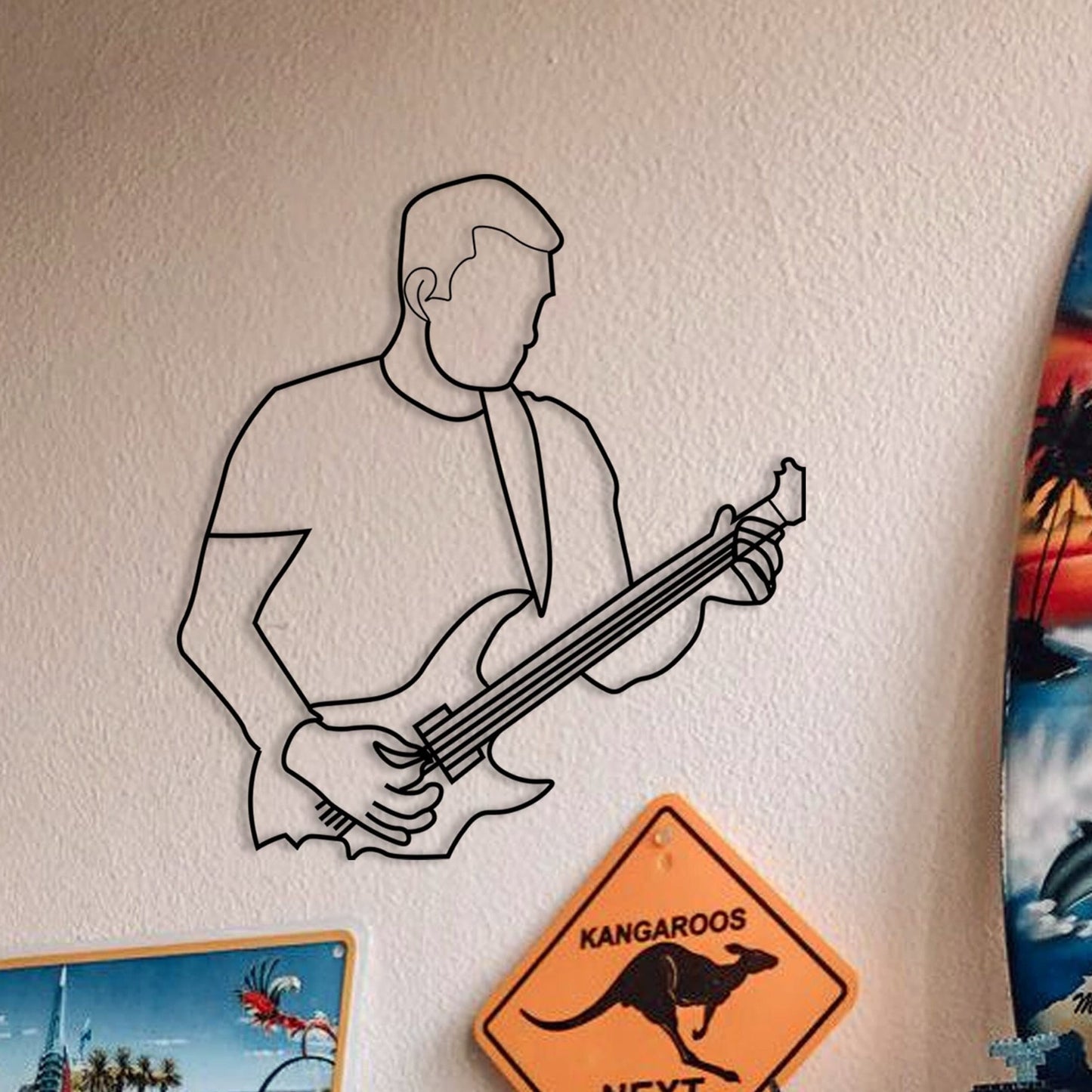 Guitar Metal Line Wall Art, Line Art Metal Guitarist, Unique Musicians Lovers Gift, Rock n Roll Metal Wall Art, Gift For son, Bedroom Decor