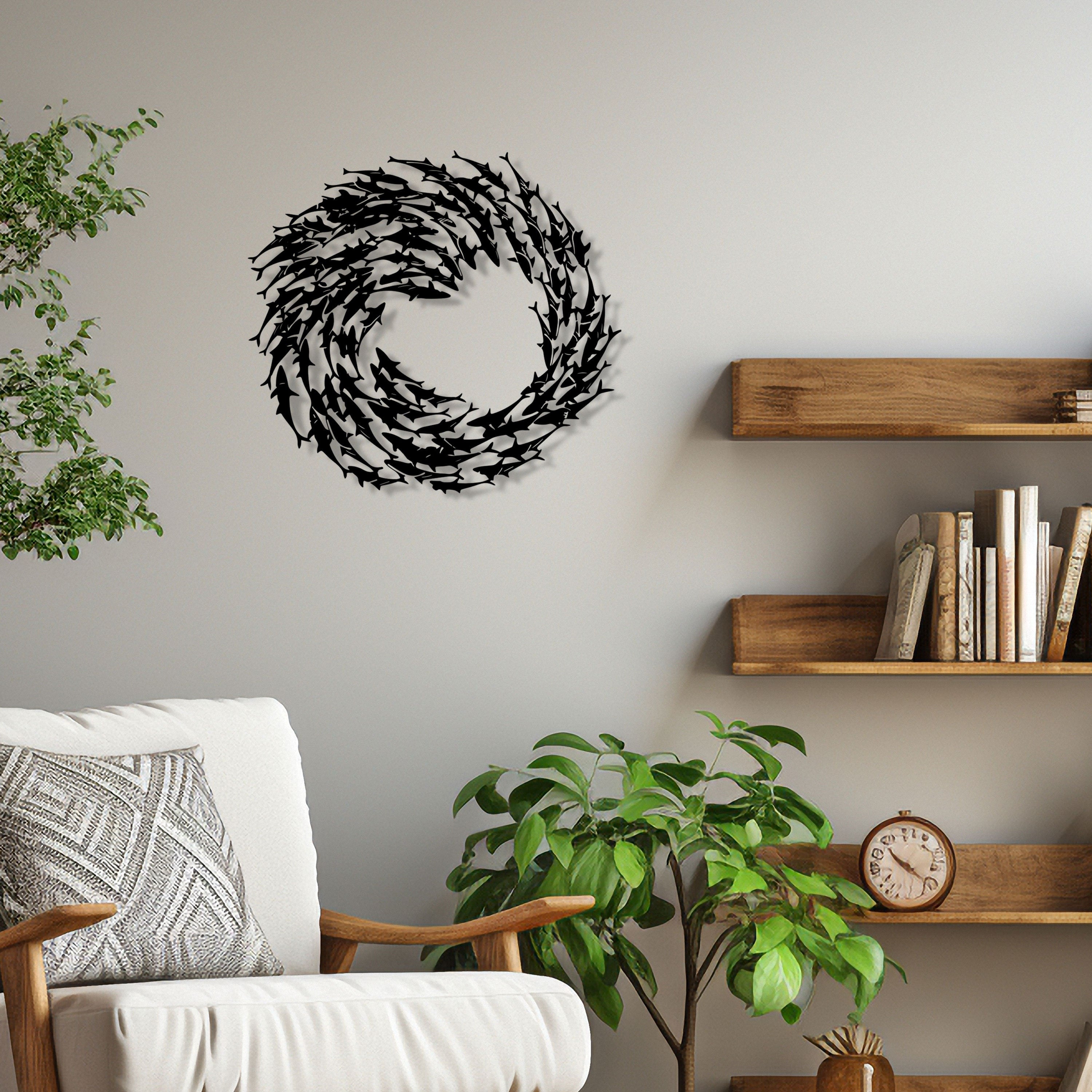 School of Fish Metal Wall Art - Modern Sea Life Decor - Unique Birthday Gift