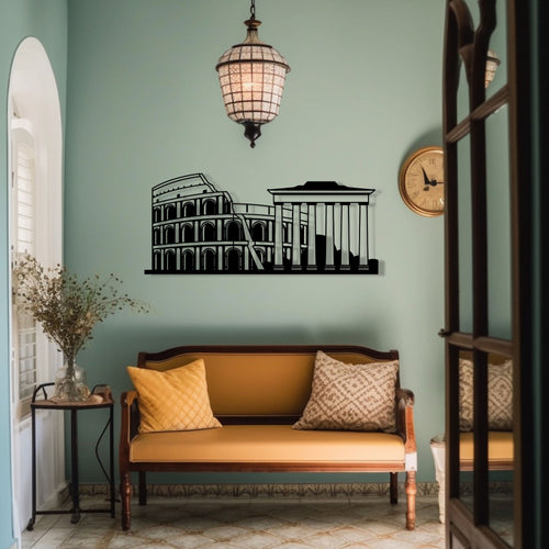 Antique Rome Metal Wall Art - Colosseum Skyline Home Decor - Iconic Birthday Gift