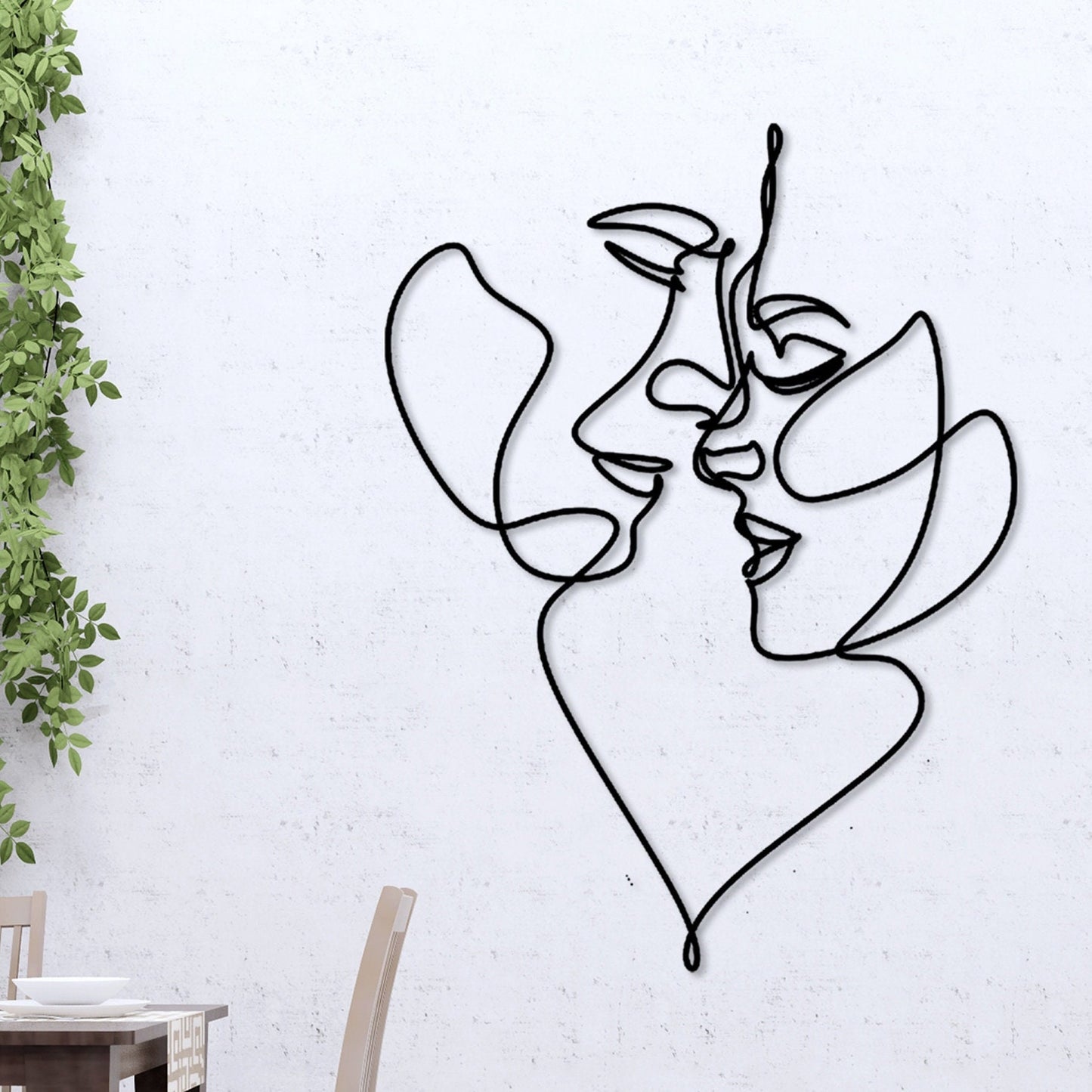Two Lovers Metal Line Art, Headboard Metal Wall Art, Heart Love Metal Wall Decor, Wire Woman Decor, Gift for Darling, Gift for Her