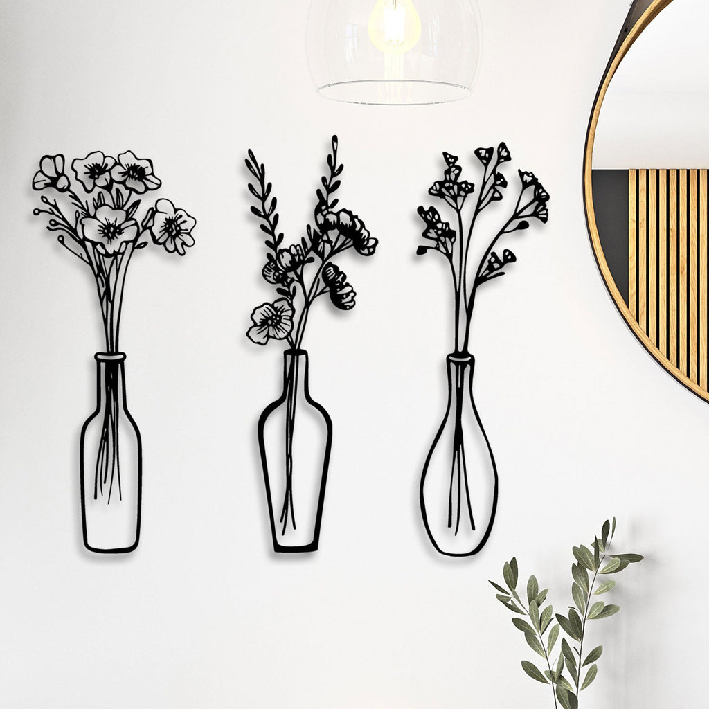 Flowers in Vase Metal Wall Art, Kitchen Metal Wall Decor, Home Garden Lovers Metal Gift, Flowers Metal  Line Wall Decor, Gift for mom