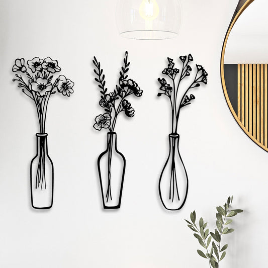 Flowers in Vase Metal Wall Art, Kitchen Metal Wall Decor, Home Garden Lovers Metal Gift, Flowers Metal  Line Wall Decor, Gift for mom