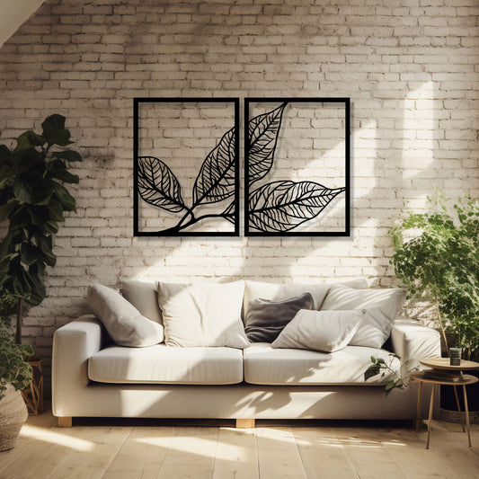 Leaves Metal Wall Art, Modern Leaf Metal Line Wall Art, Headboard Metal Wall Art, Yoga Room Deco, Unique Birthday Gift, Valentine's Day gift