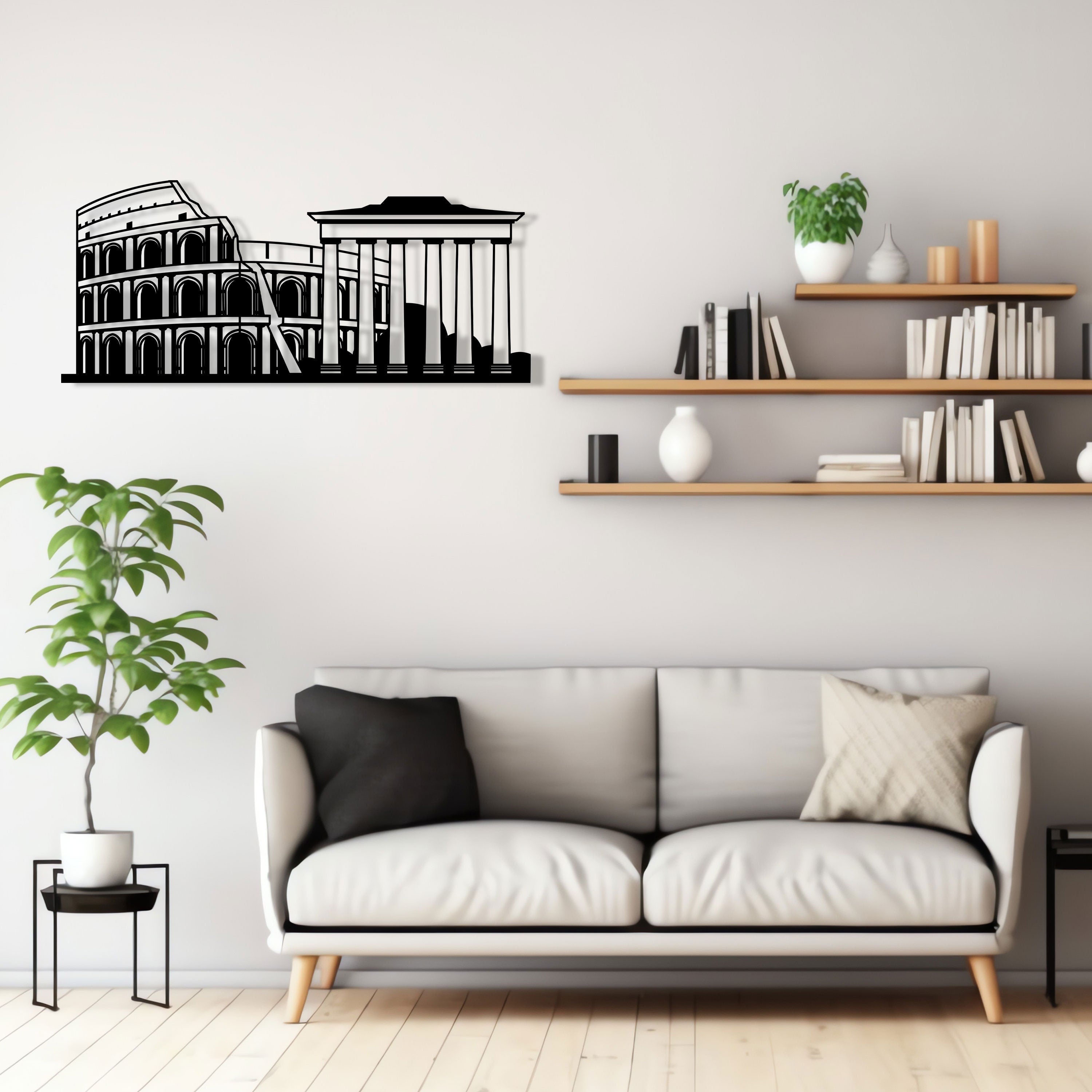 Antique Rome Metal Wall Art - Colosseum Skyline Home Decor - Iconic Birthday Gift