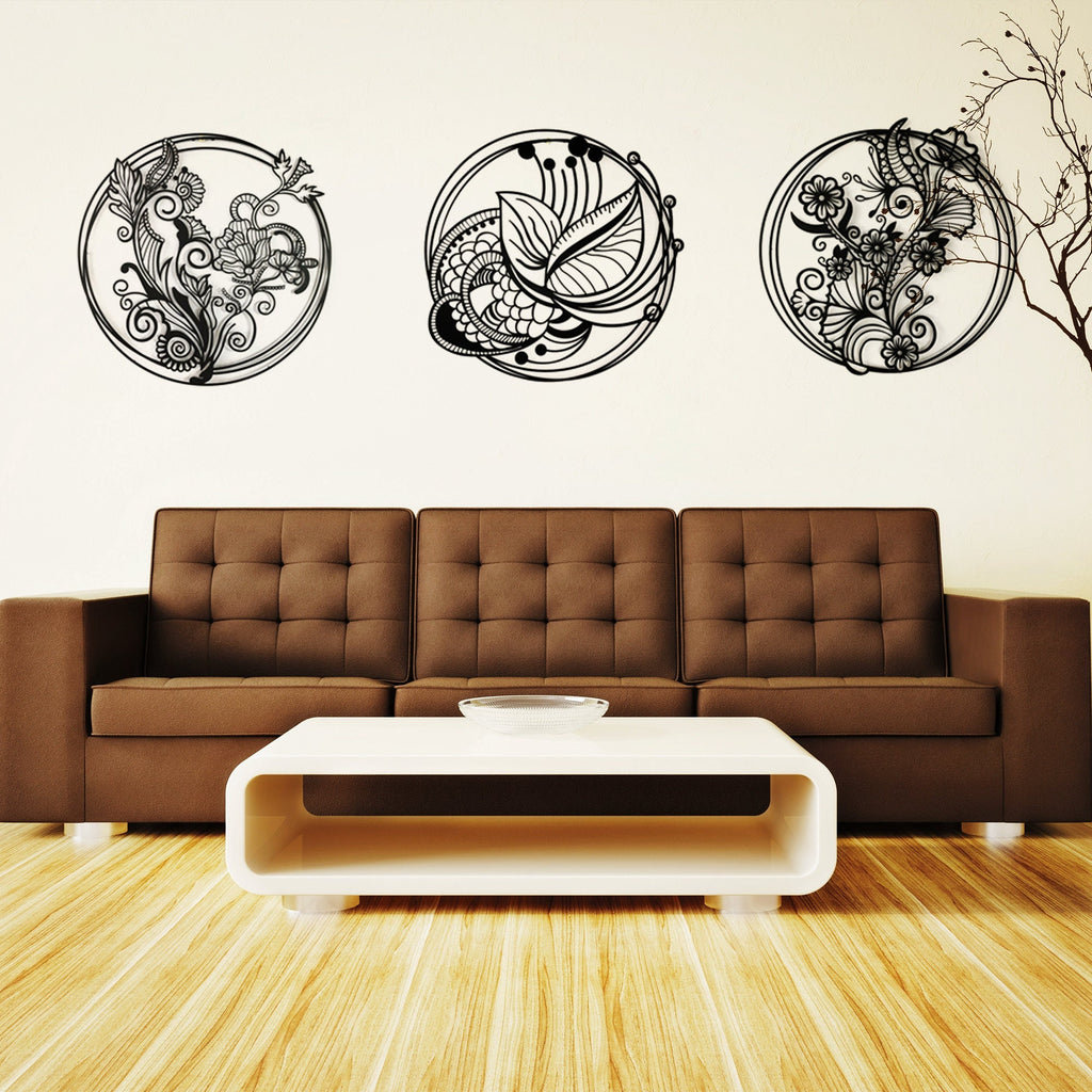 Set Of 3 Flower Garden Metal Wall Art, 3 Piece Flower Wall Decor Gift, Flower Decoration Art, Iron Flowers, Flower Ornament, Staircase Decor