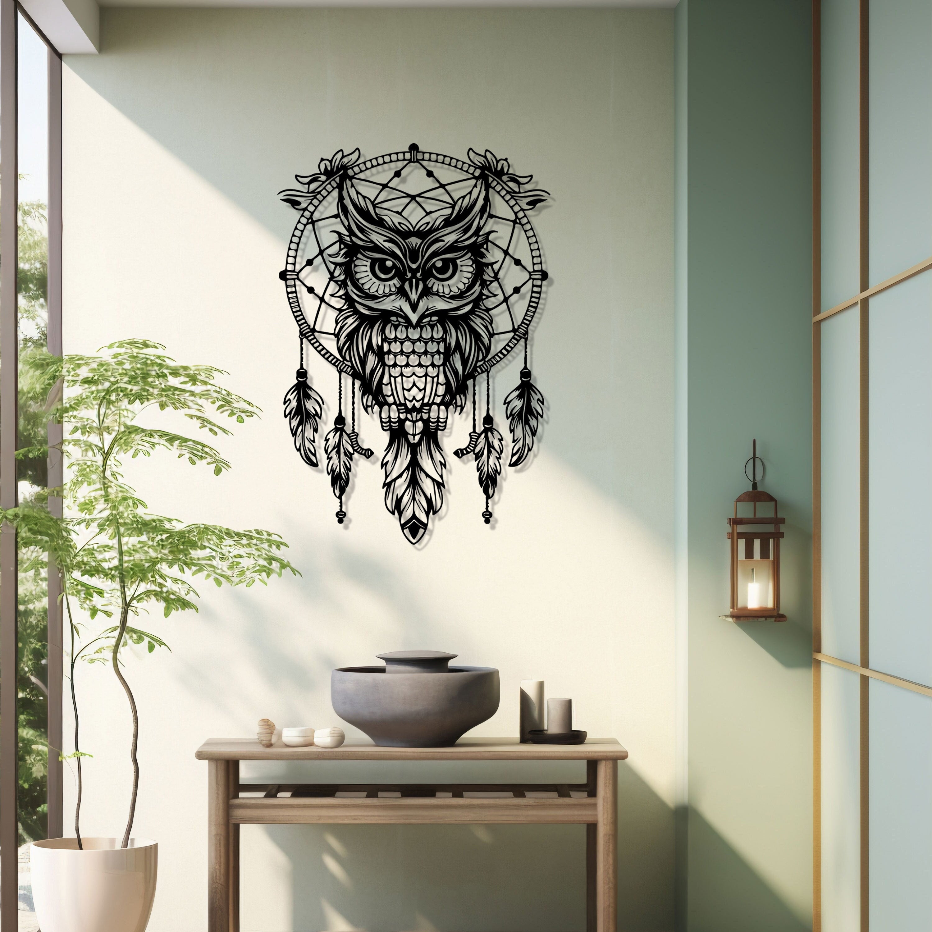 Owl Dreamcatcher Metal Wall Art - Boho Home Decor - Unique Birthday Gift