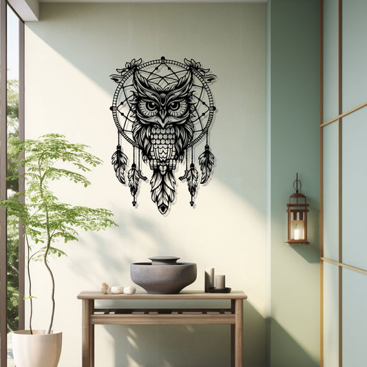 Owl Dreamcatcher Metal Wall Art, Modern Home Decor, Boho Style Wall Decor, Unique Dreamcatcher Gift, Bedroom Wall Art, Valentine's Day gift