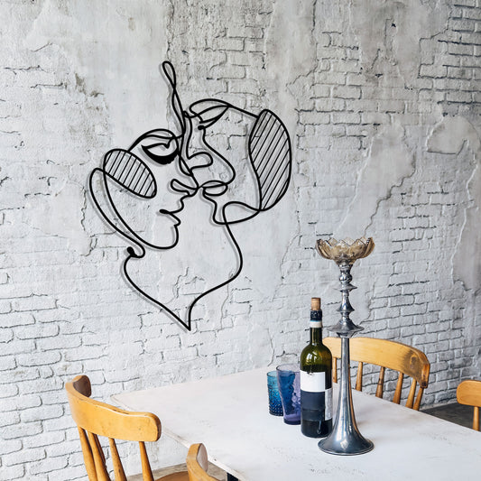 Couple Metal Line Wall Art, Minimalist Abstract Face Love Wall Decor, Unique Gift for Wedding and Anniversary Wall Art, Valentine's Day gift