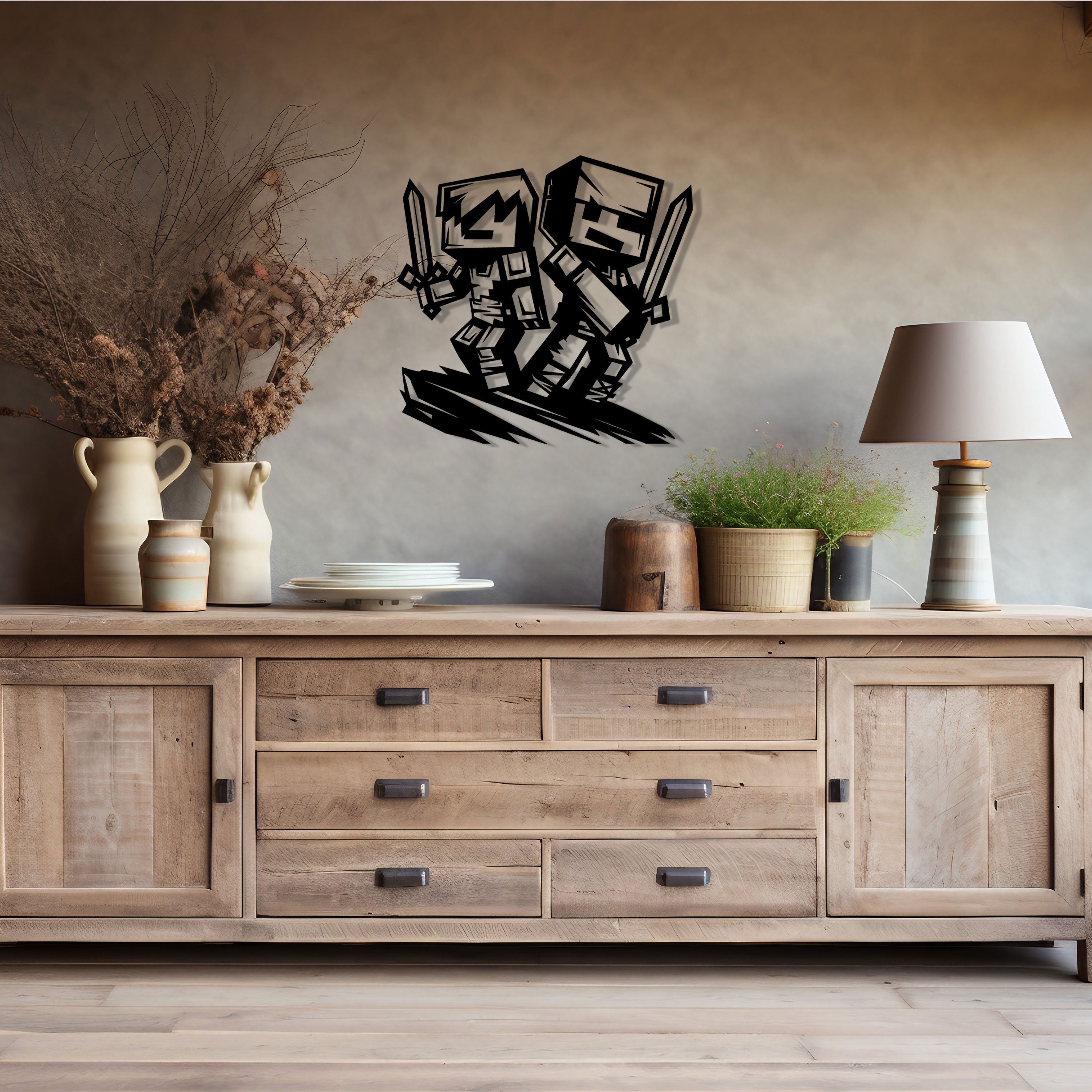 Minecraft Inspired Metal Wall Art, Modern Gamer Room Metal Decor, Minecraft Lovers Unique Birthday Gift, Best Gift, Valentine's Day gift