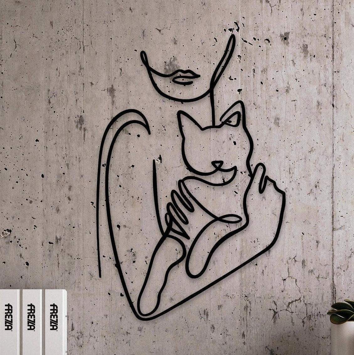 Metal Woman Line Art With Cat, Woman Holding Cat Metal Wall Art, Cat Lovers Wire Wall Art, Cat Lovers Gift, Best Gift, Mother's Day Gift
