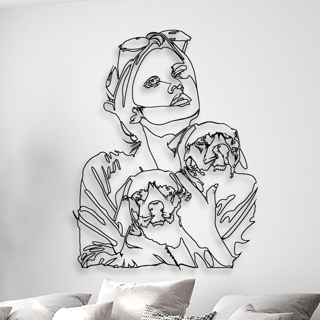 Woman With Two Dogs in Her Arms Metal Wall Art, Dog Lovers Birthday Gift, Woman and two dog Home Decor, Gift for Pet Lovers, Pet House Sign